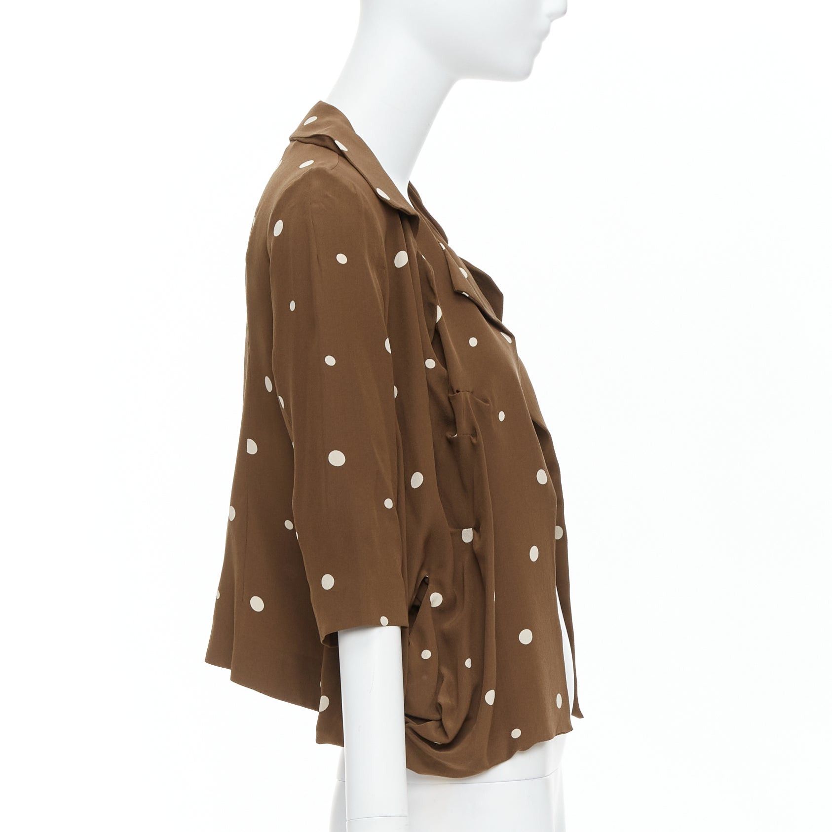 Marni MARNI 100% silk brown grey polka dot print relaxed blazer IT36 XXS Size XS / US 0-2 / IT 36-38 - 4 Thumbnail