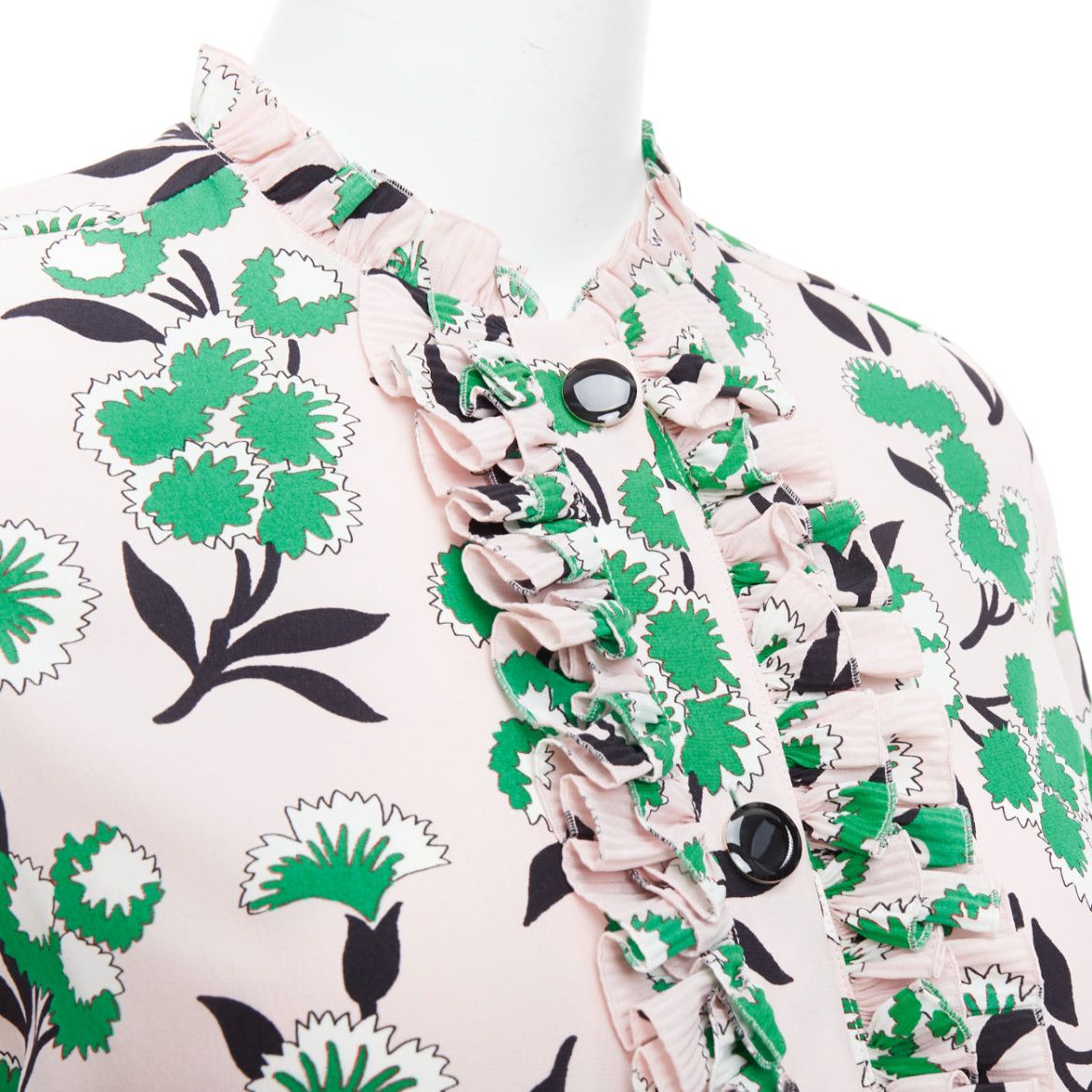 Marni MARNI 100% silk pink green floral print ruffle front blouse top IT40 S Size S / US 4 / IT 40 - 2 Thumbnail
