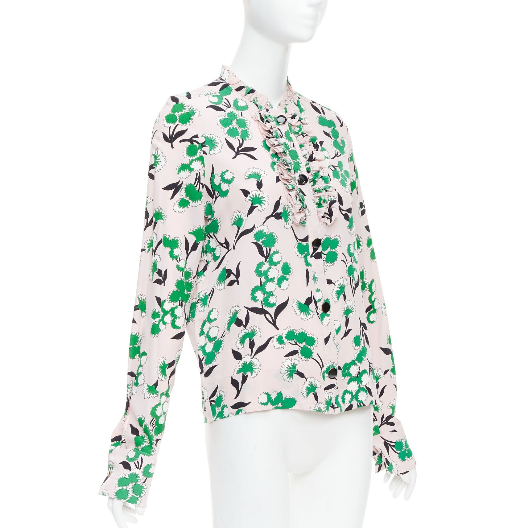 Marni MARNI 100% silk pink green floral print ruffle front blouse top IT40 S Size S / US 4 / IT 40 - 3 Thumbnail