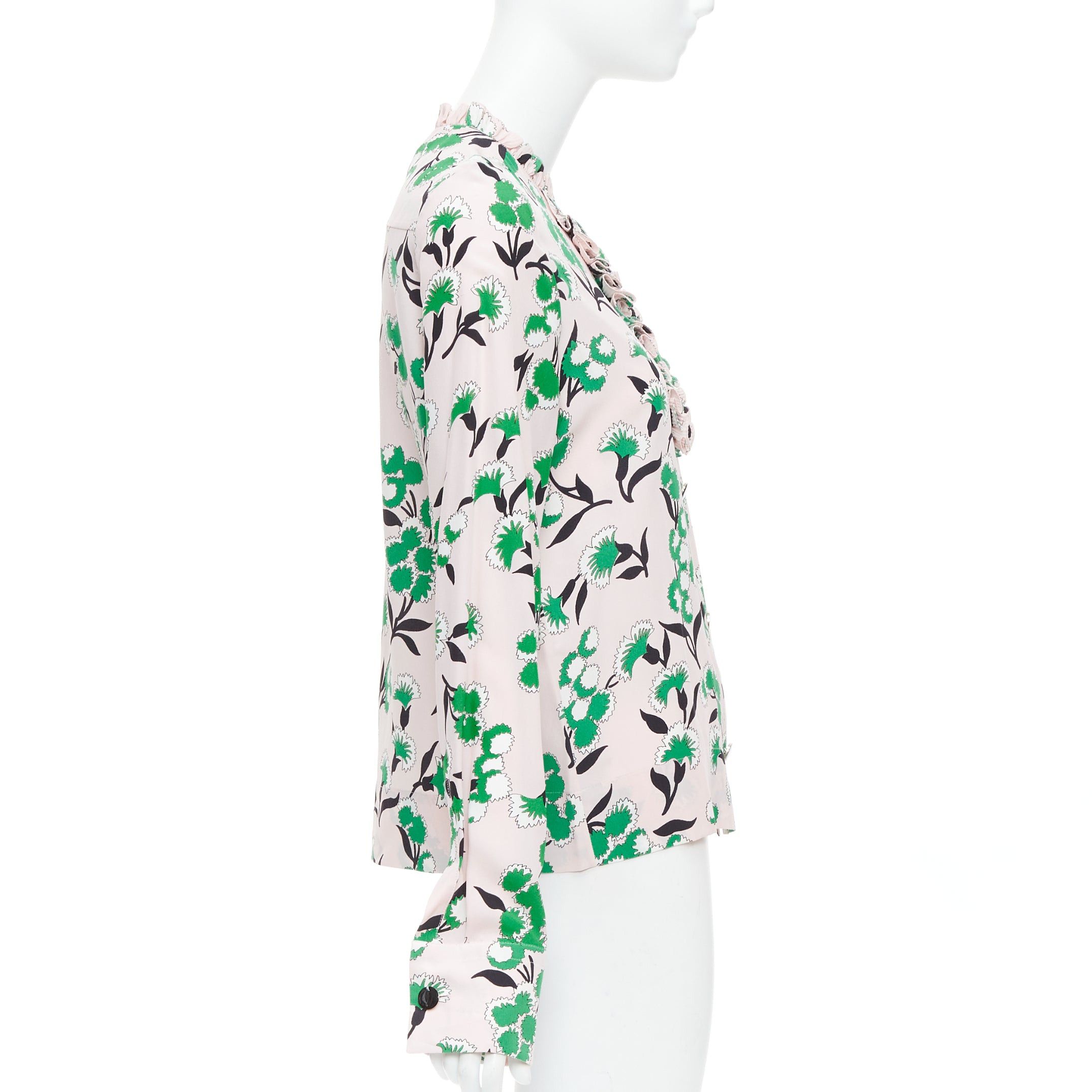 Marni MARNI 100% silk pink green floral print ruffle front blouse top IT40 S Size S / US 4 / IT 40 - 4 Thumbnail