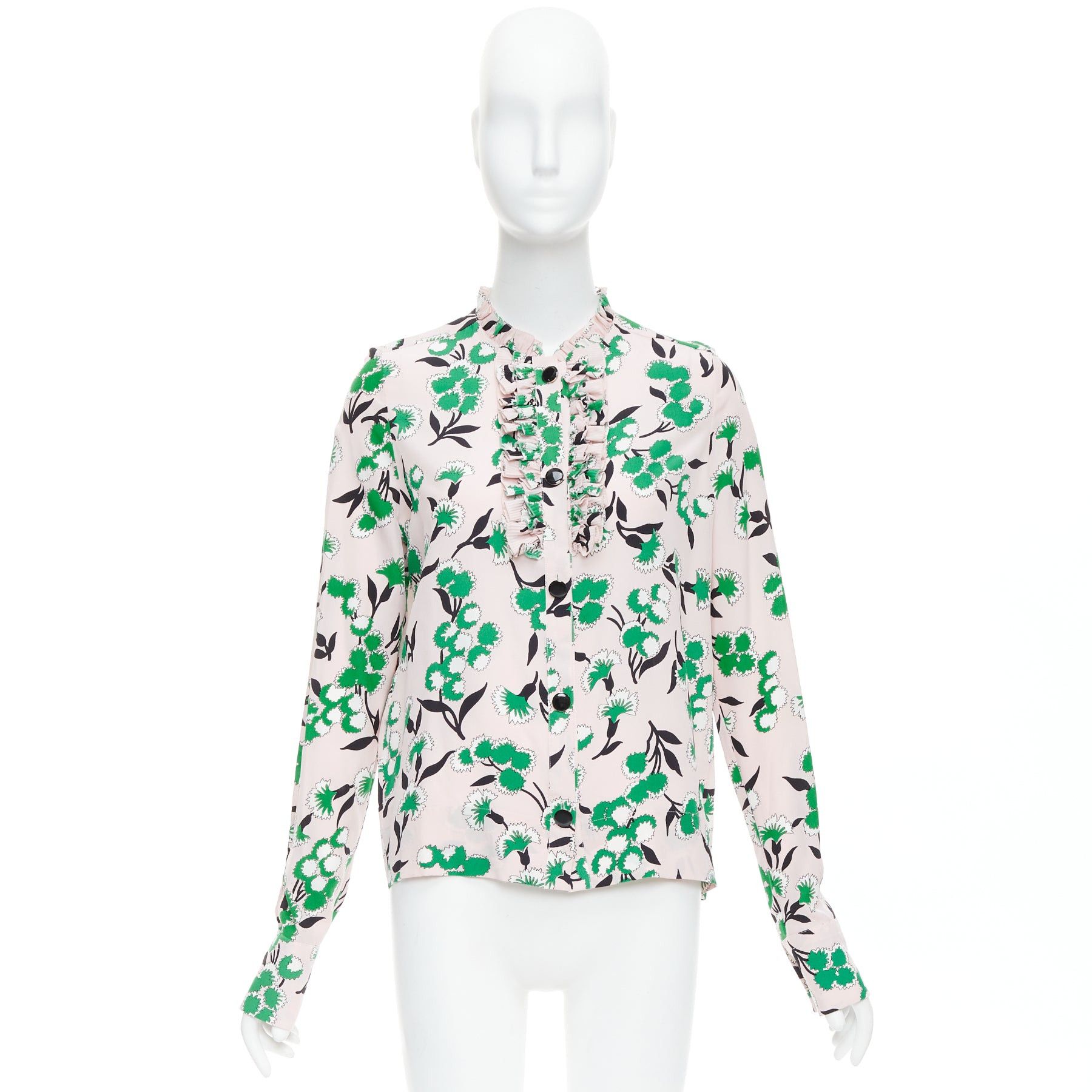 Marni MARNI 100% silk pink green floral print ruffle front blouse top IT40 S Size S / US 4 / IT 40 - 9 Thumbnail