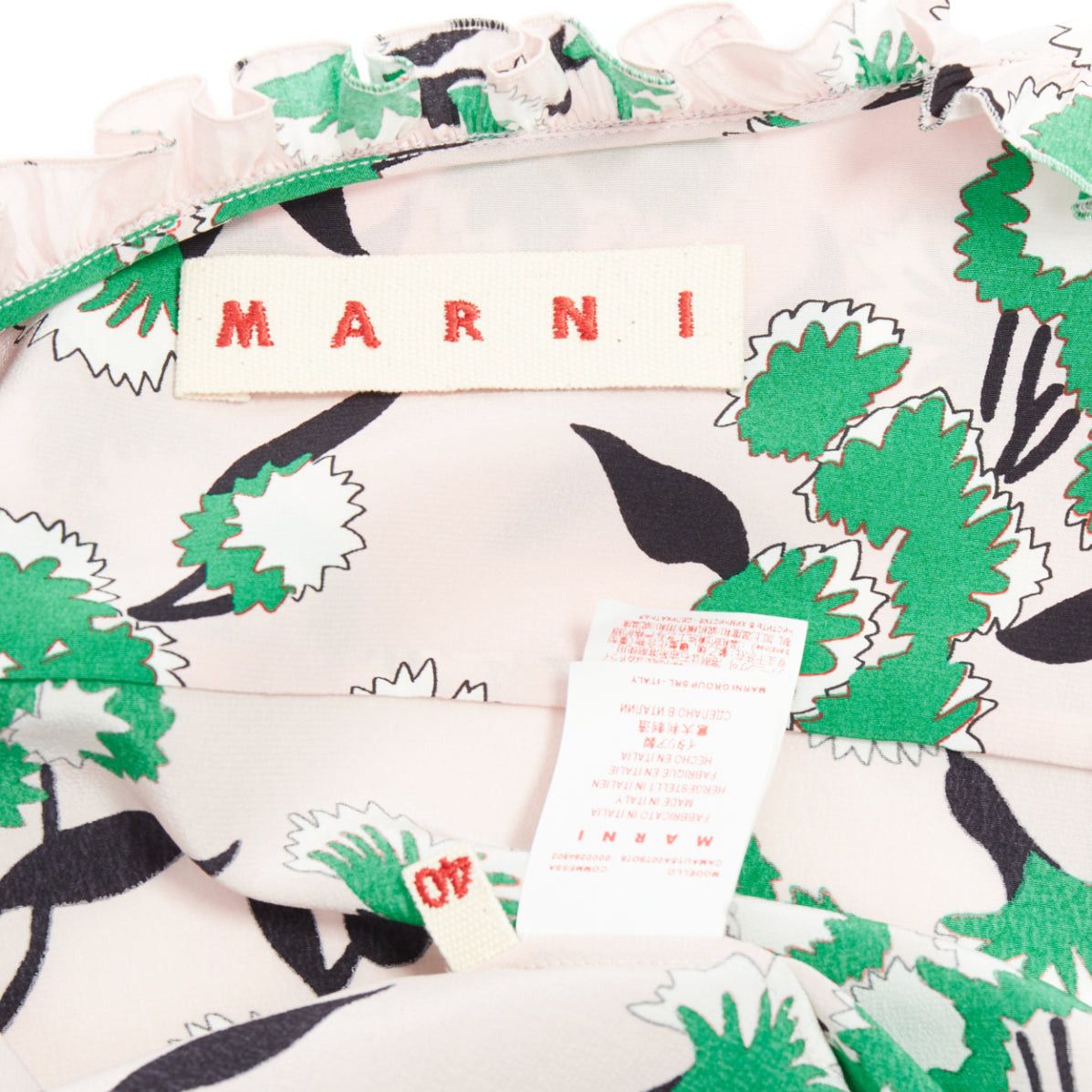 Marni MARNI 100% silk pink green floral print ruffle front blouse top IT40 S Size S / US 4 / IT 40 - 8 Thumbnail
