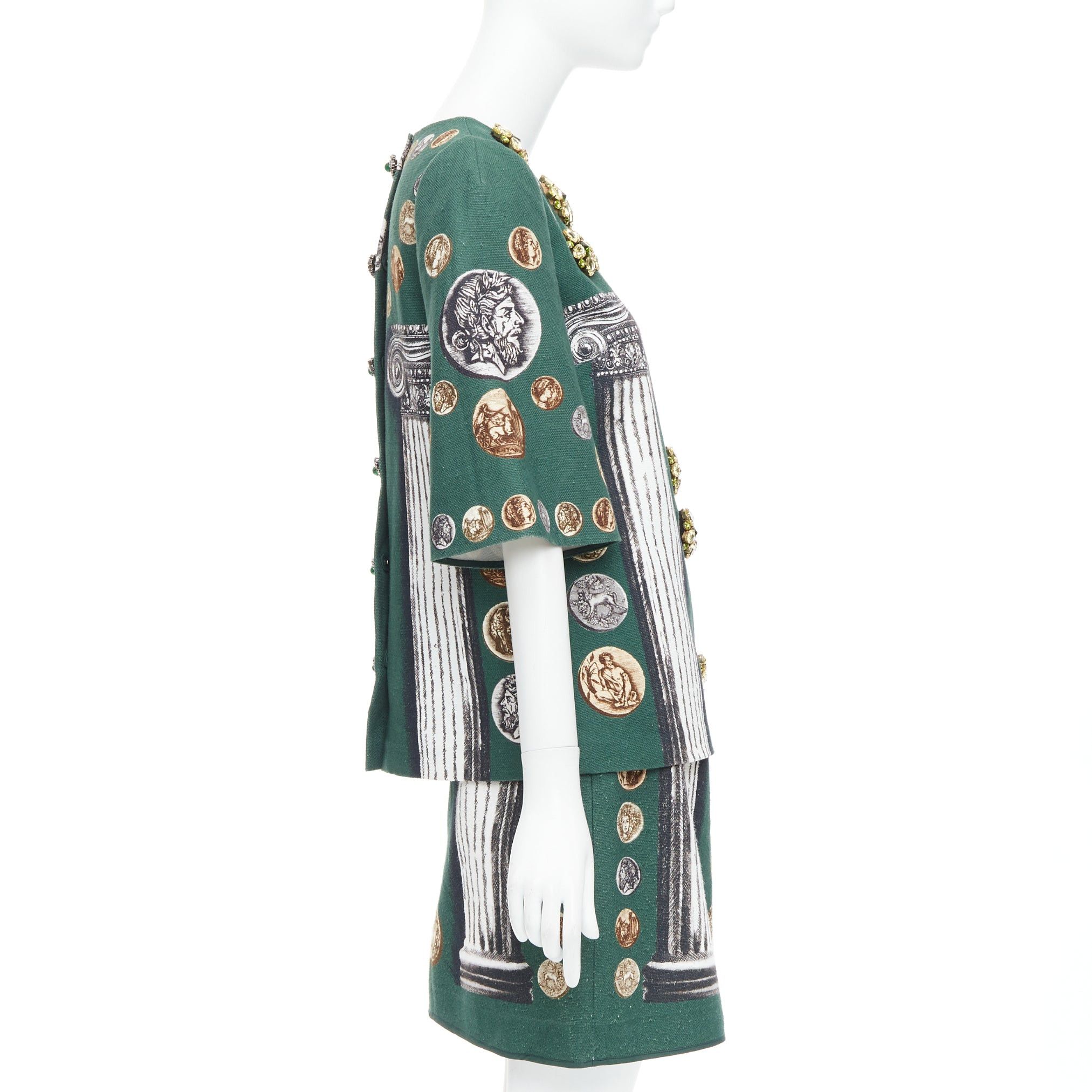 Dolce & Gabbana DOLCE GABBANA 2014 Runway green roman coin column bejeweled skirt set IT38 XS Size XS / US 0-2 / IT 36-38 - 4 Thumbnail