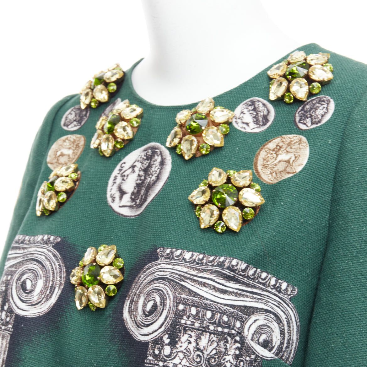 Dolce & Gabbana DOLCE GABBANA 2014 Runway green roman coin column bejeweled skirt set IT38 XS Size XS / US 0-2 / IT 36-38 - 2 Thumbnail