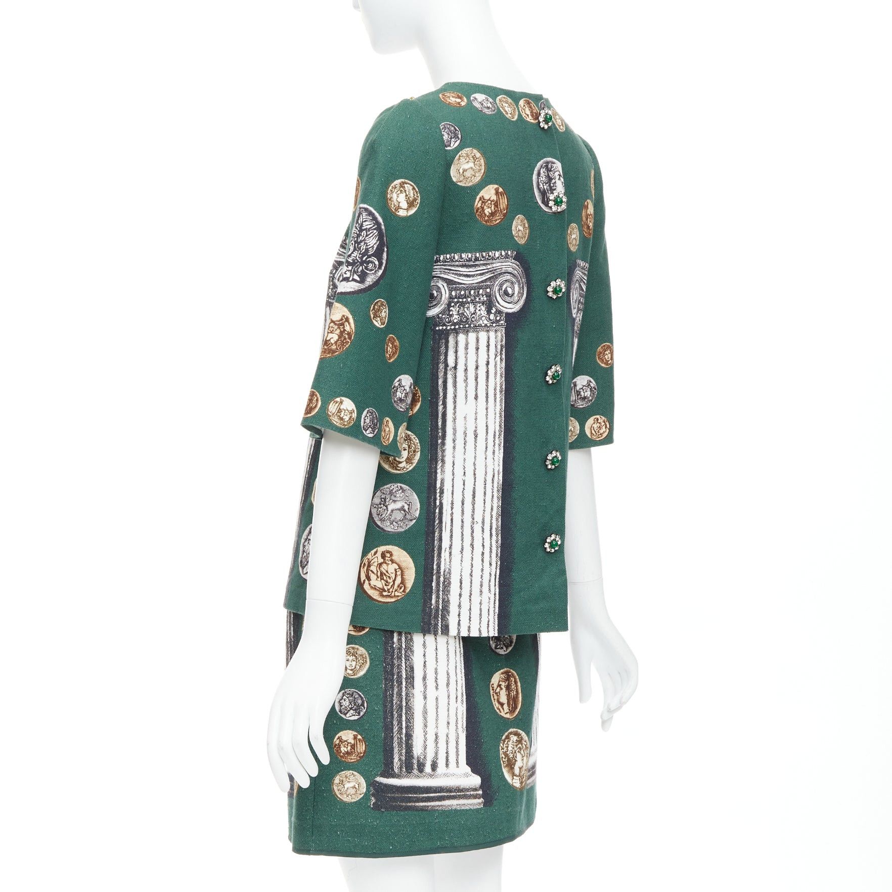 Dolce & Gabbana DOLCE GABBANA 2014 Runway green roman coin column bejeweled skirt set IT38 XS Size XS / US 0-2 / IT 36-38 - 6 Thumbnail