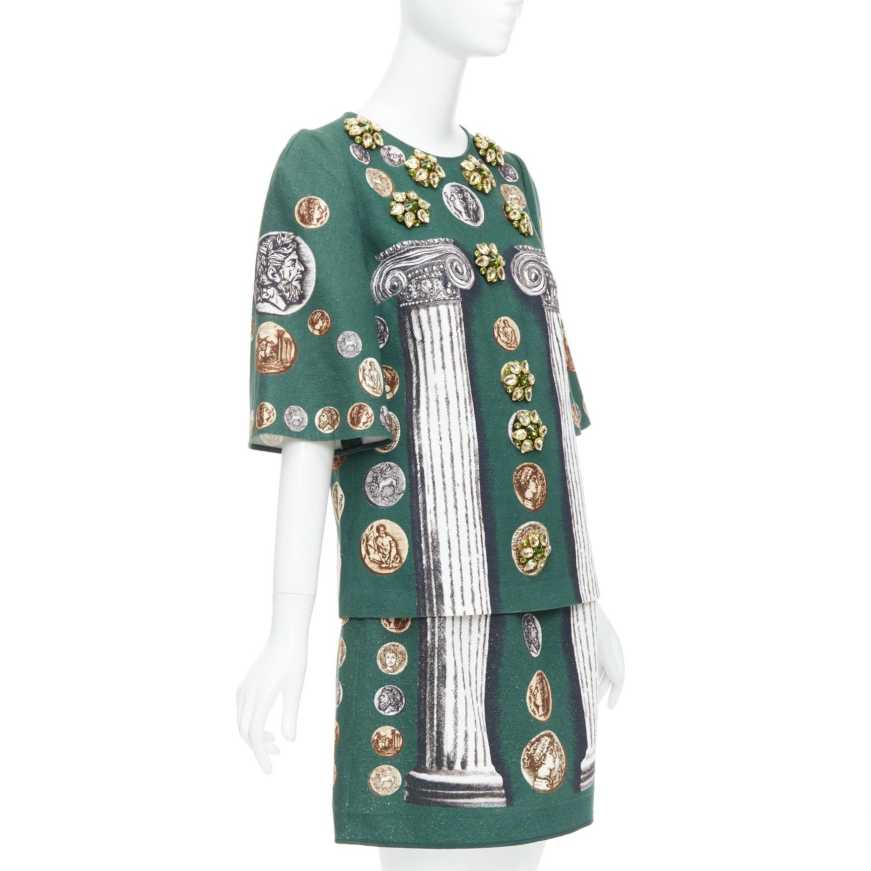 Dolce & Gabbana DOLCE GABBANA 2014 Runway green roman coin column bejeweled skirt set IT38 XS Size XS / US 0-2 / IT 36-38 - 3 Thumbnail