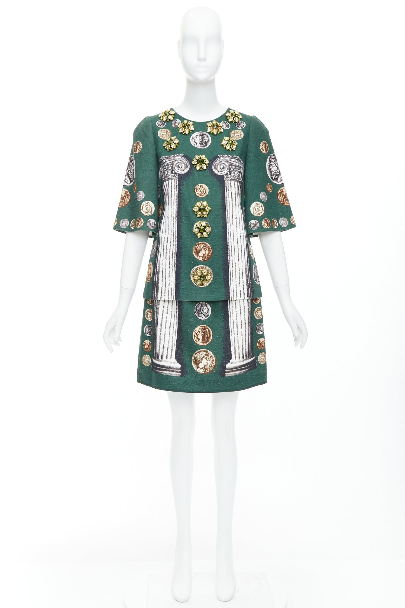 Dolce & Gabbana DOLCE GABBANA 2014 Runway green roman coin column bejeweled skirt set IT38 XS Size XS / US 0-2 / IT 36-38 - 11 Thumbnail
