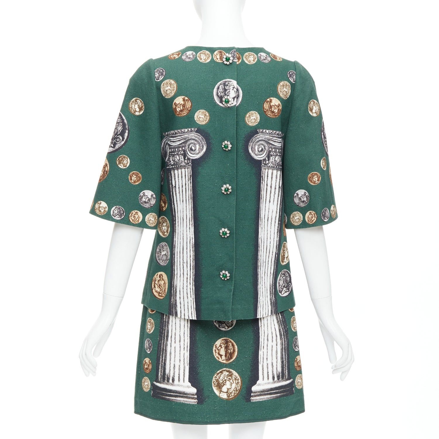 Dolce & Gabbana DOLCE GABBANA 2014 Runway green roman coin column bejeweled skirt set IT38 XS Size XS / US 0-2 / IT 36-38 - 5 Thumbnail