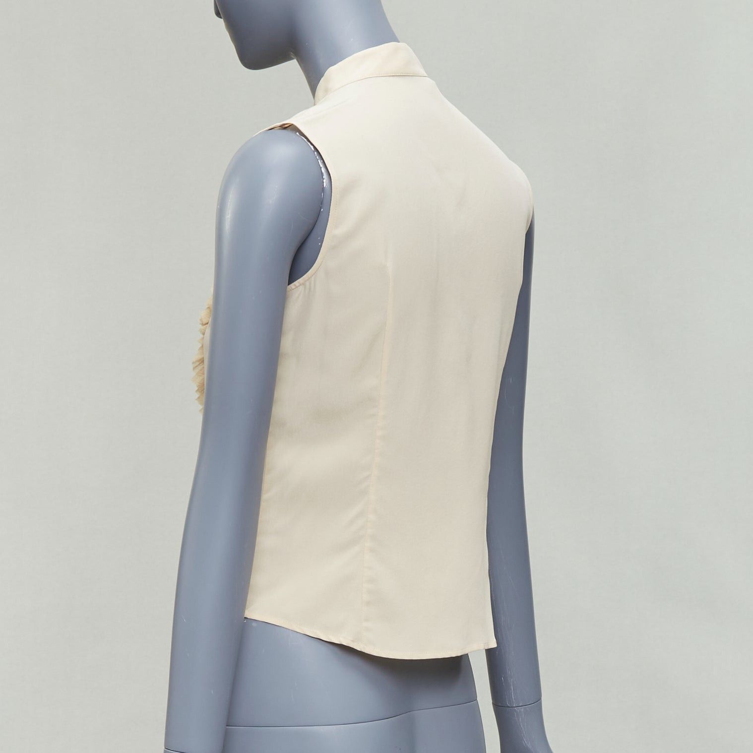 Prada PRADA 2006 Vintage 100% silk ruffle front high collar sleeveless shirt IT38 XS Size XS / US 0-2 / IT 36-38 - 6 Thumbnail