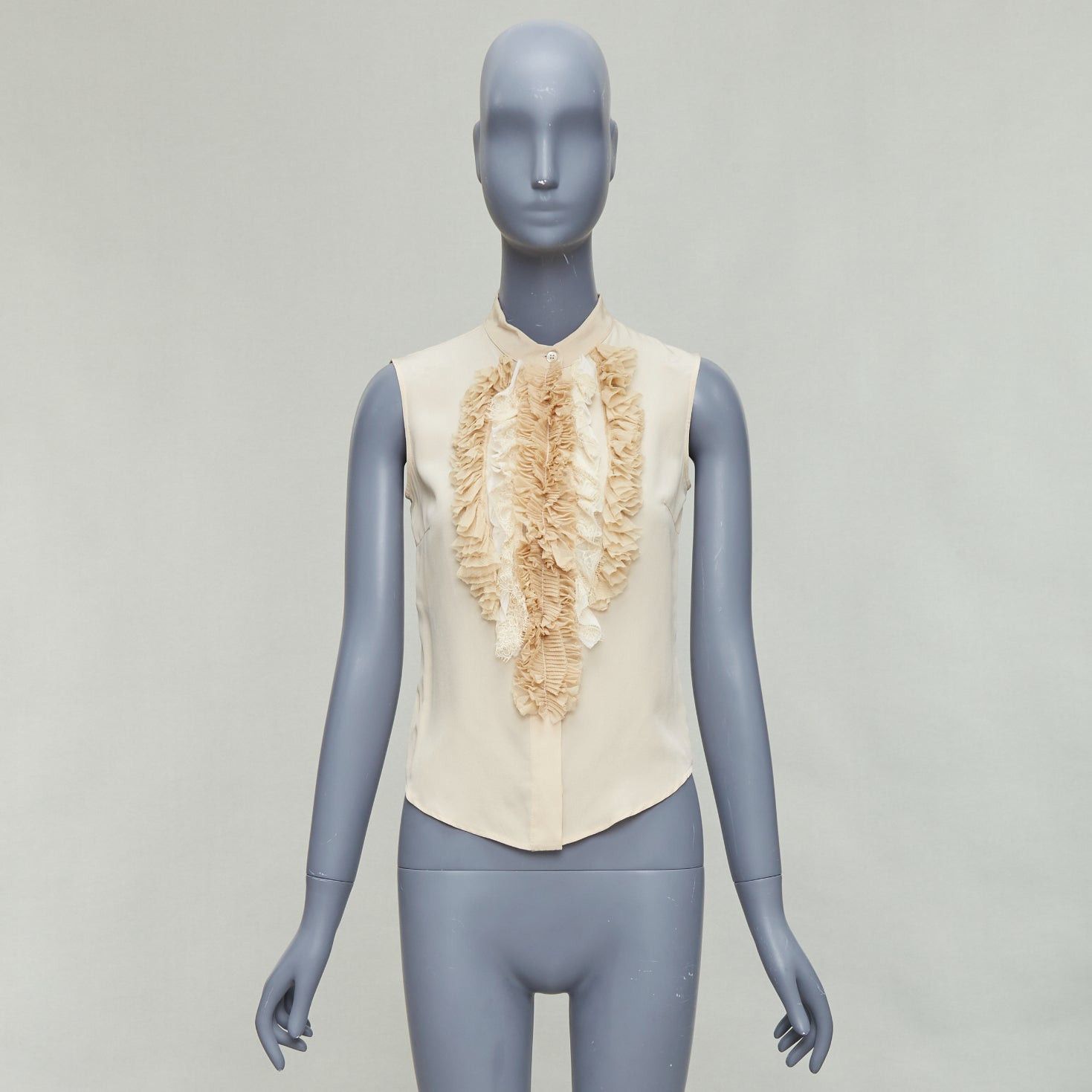 Prada PRADA 2006 Vintage 100% silk ruffle front high collar sleeveless shirt IT38 XS Size XS / US 0-2 / IT 36-38 - 9 Thumbnail