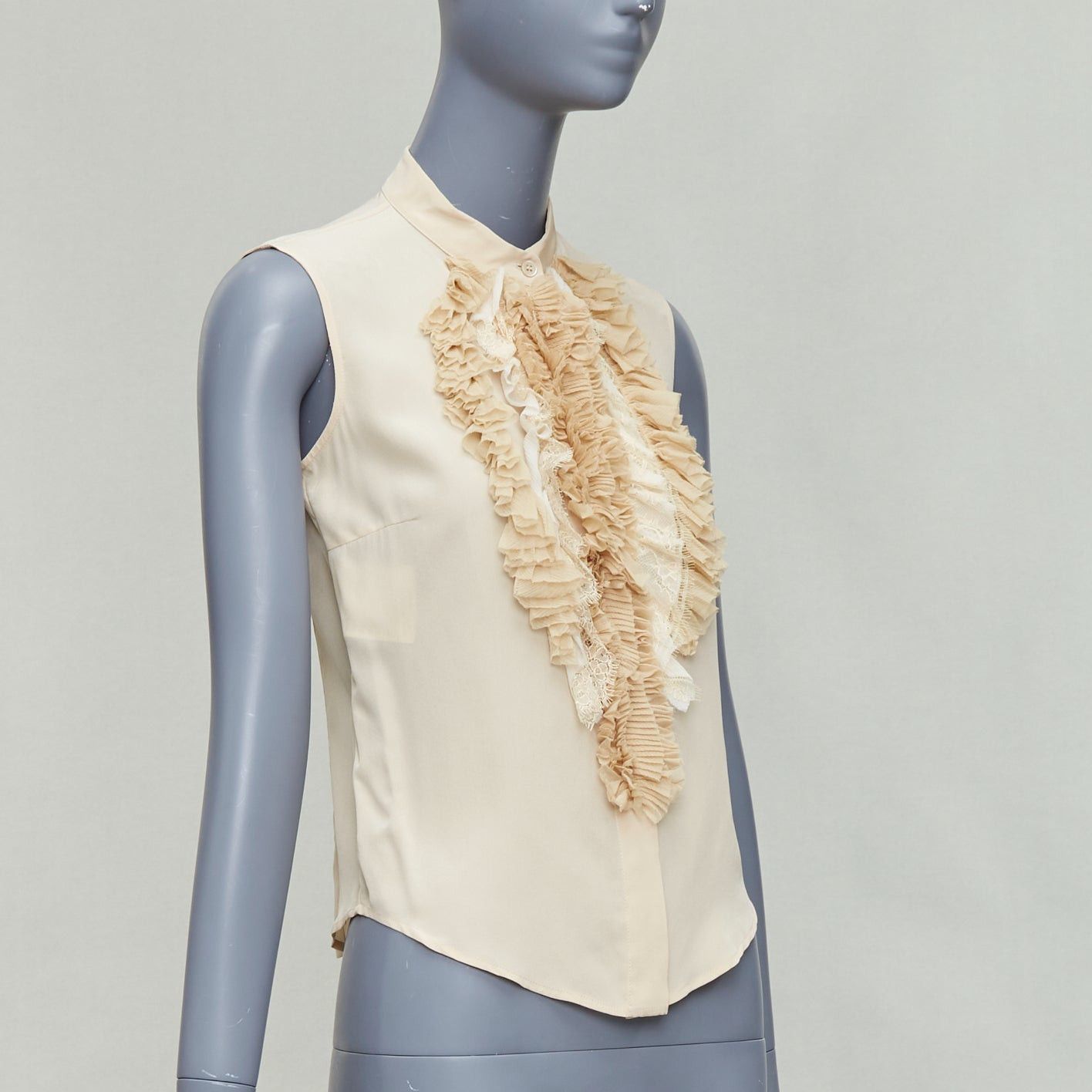 Prada PRADA 2006 Vintage 100% silk ruffle front high collar sleeveless shirt IT38 XS Size XS / US 0-2 / IT 36-38 - 3 Thumbnail