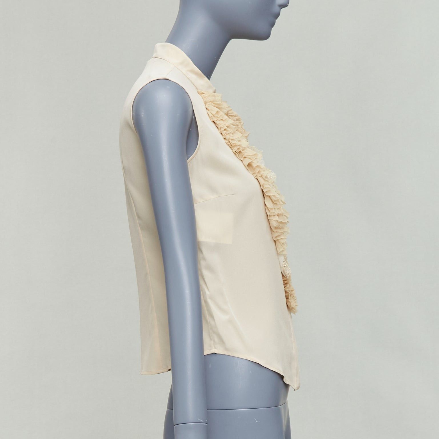 Prada PRADA 2006 Vintage 100% silk ruffle front high collar sleeveless shirt IT38 XS Size XS / US 0-2 / IT 36-38 - 4 Thumbnail