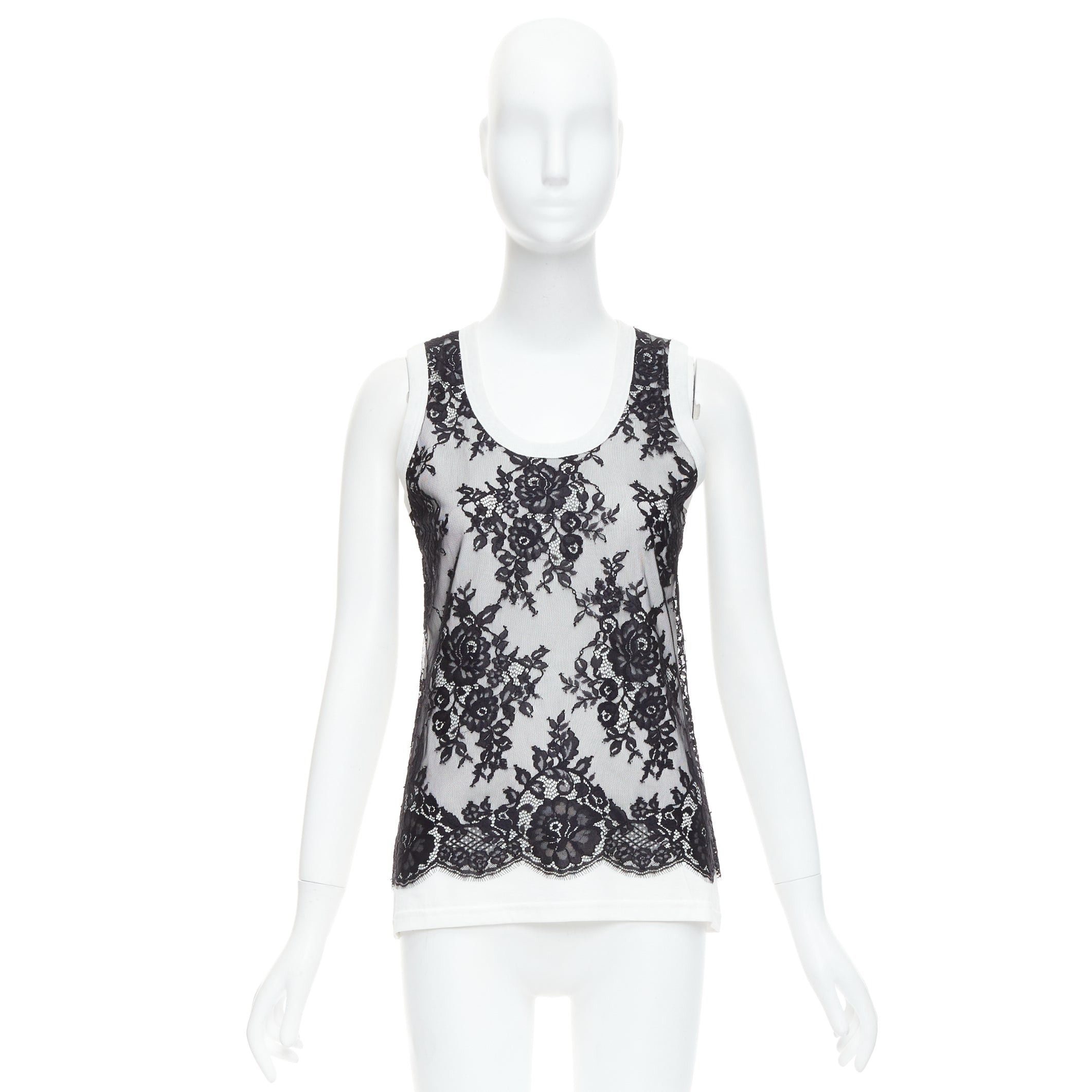 Dolce & Gabbana DOLCE GABBANA black white cotton lace overlay tank top IT40 S Size S / US 4 / IT 40 - 9 Thumbnail