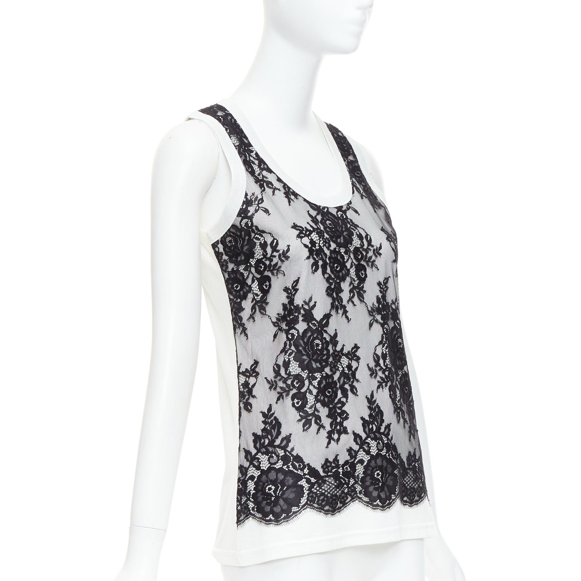 Dolce & Gabbana DOLCE GABBANA black white cotton lace overlay tank top IT40 S Size S / US 4 / IT 40 - 3 Thumbnail