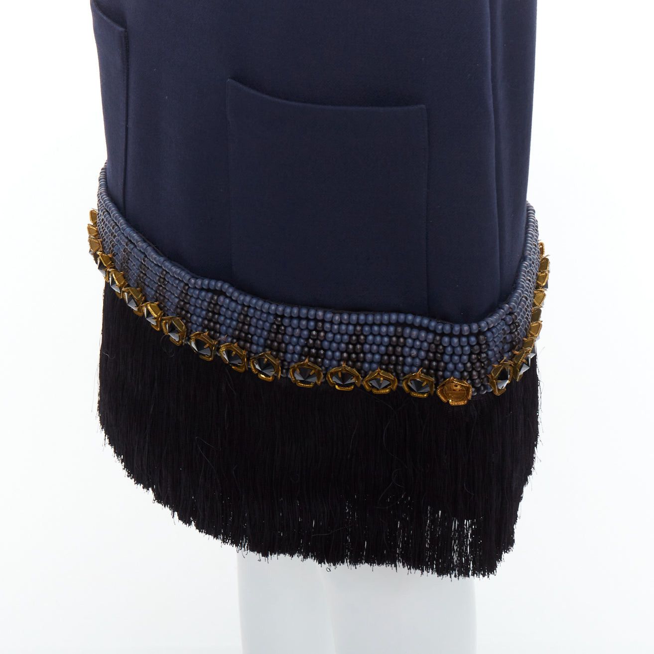 Marni MARNI navy bead black crystal fringe embellished hem knee skirt IT38 XS Size 26" / US 2 / IT 38 - 2 Thumbnail