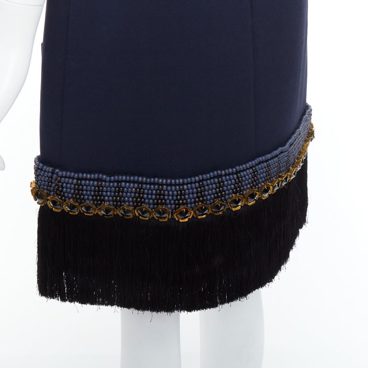 Marni MARNI navy bead black crystal fringe embellished hem knee skirt IT38 XS Size 26" / US 2 / IT 38 - 7 Thumbnail