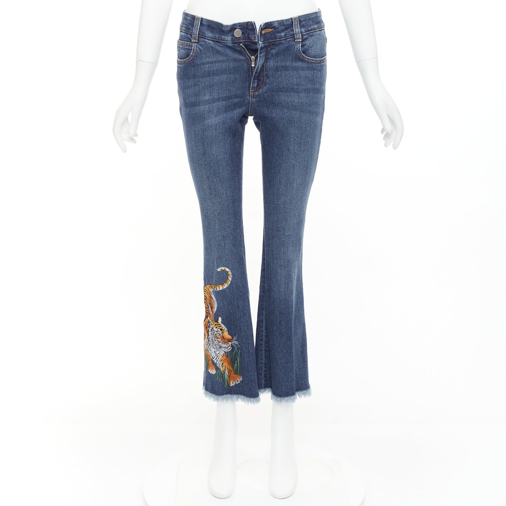 Stella McCartney STELLA MCCARTNEY 2016 brown tiger embroidery blue flare jeans 26" Size 26" / US 2 / IT 38 - 9 Thumbnail
