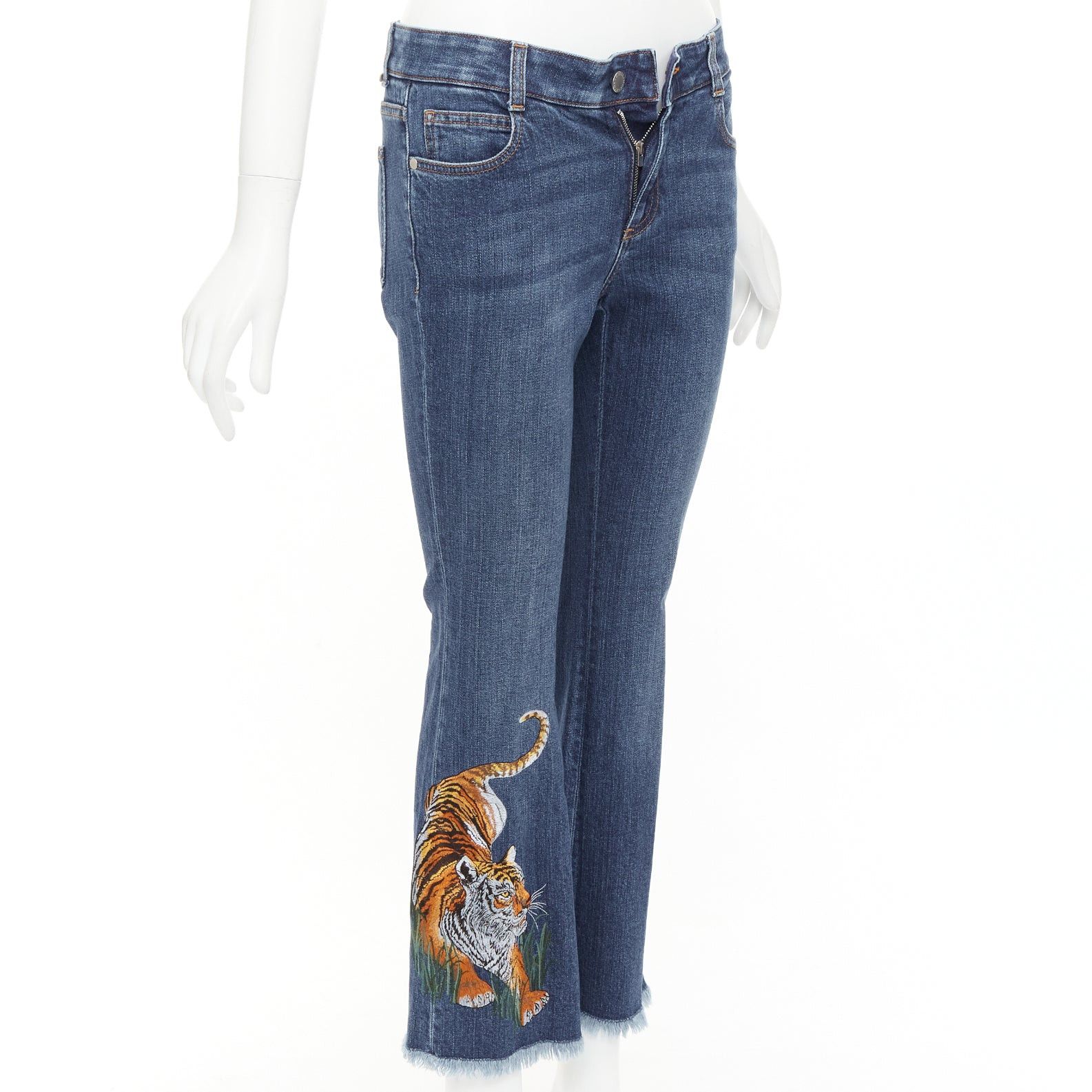 Stella McCartney STELLA MCCARTNEY 2016 brown tiger embroidery blue flare jeans 26" Size 26" / US 2 / IT 38 - 3 Thumbnail