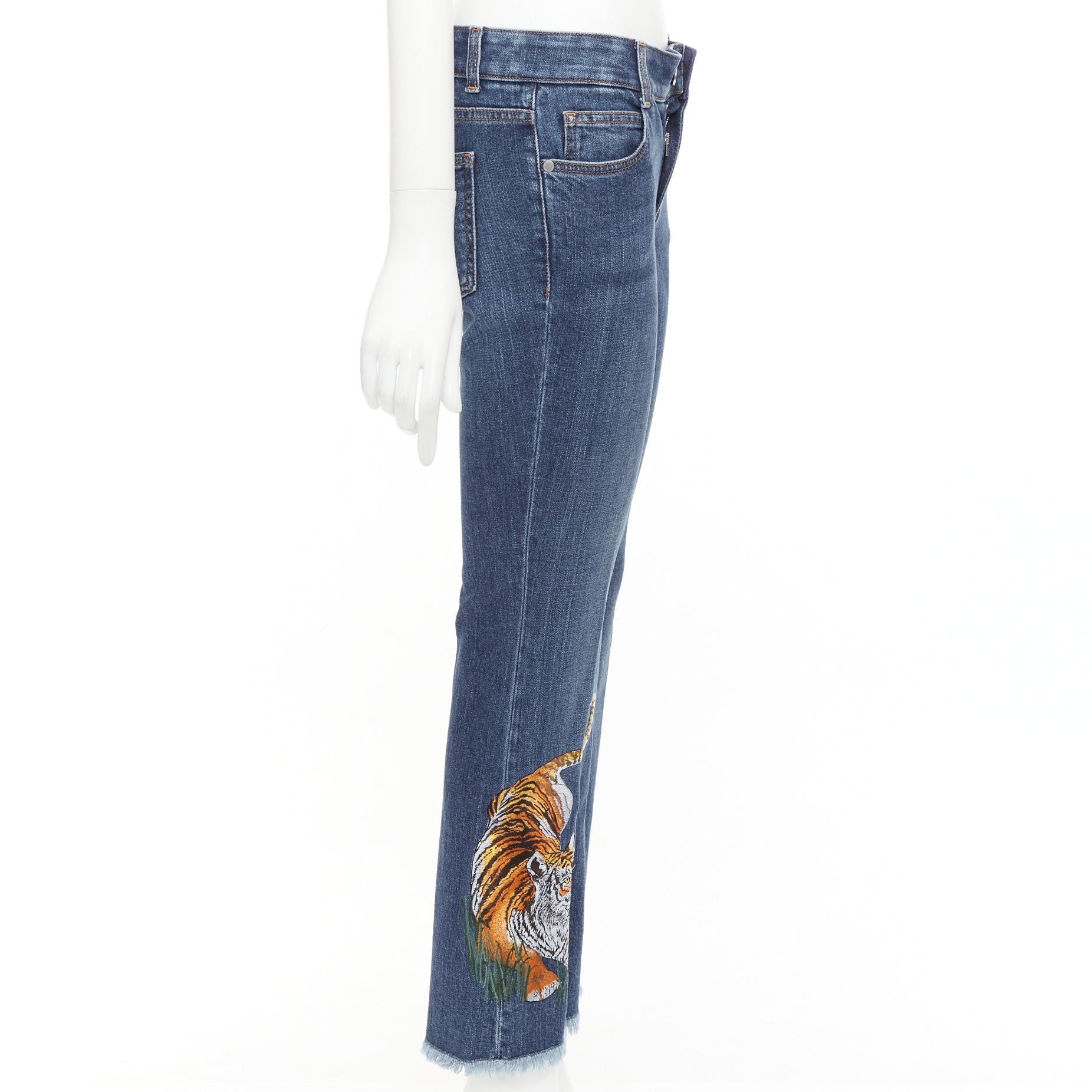 Stella McCartney STELLA MCCARTNEY 2016 brown tiger embroidery blue flare jeans 26" Size 26" / US 2 / IT 38 - 4 Thumbnail