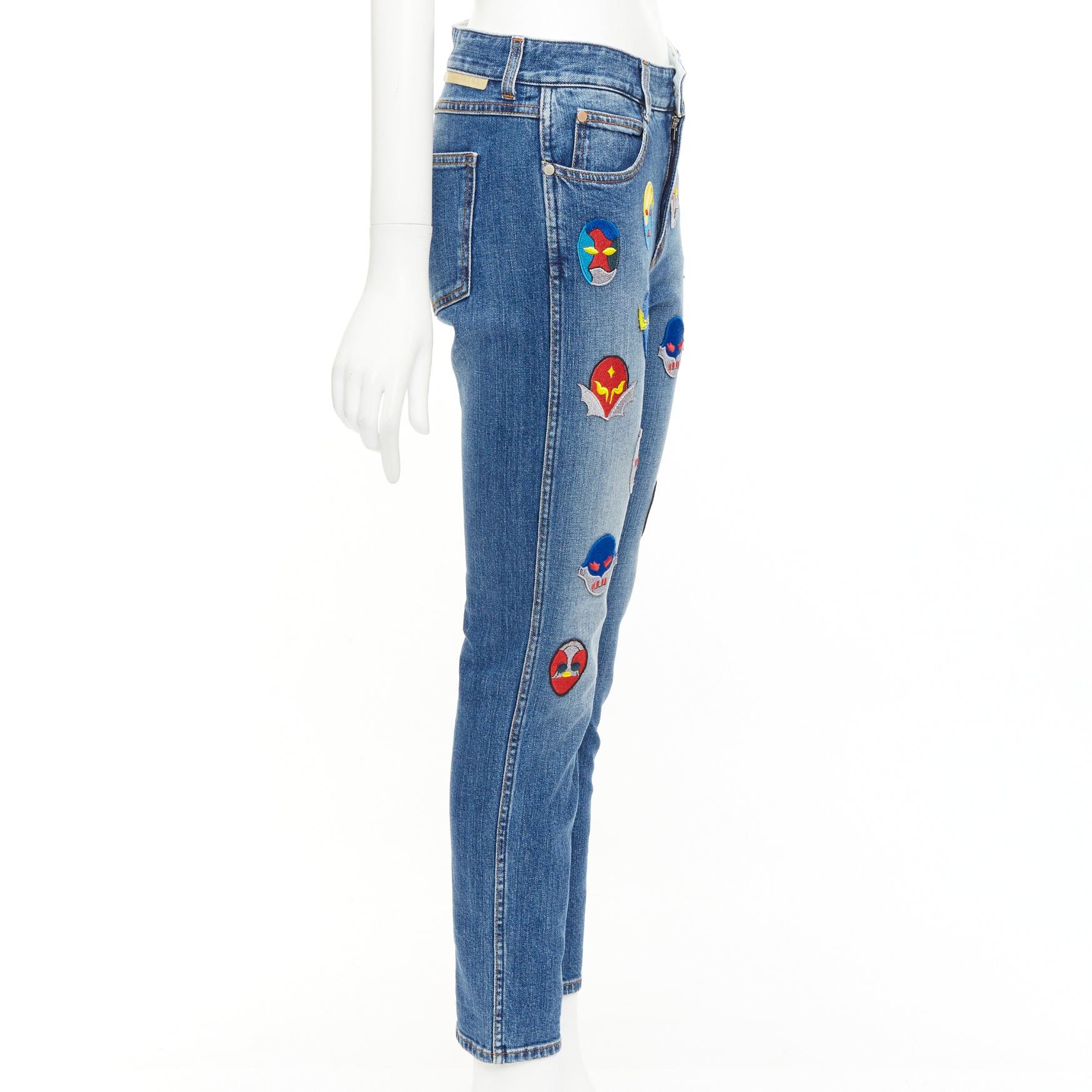 Stella McCartney STELLA MCCARTNEY 2014 yellow blue superhero patch cropped jeans 25" Size 25" / US 0 / IT 36 - 4 Thumbnail