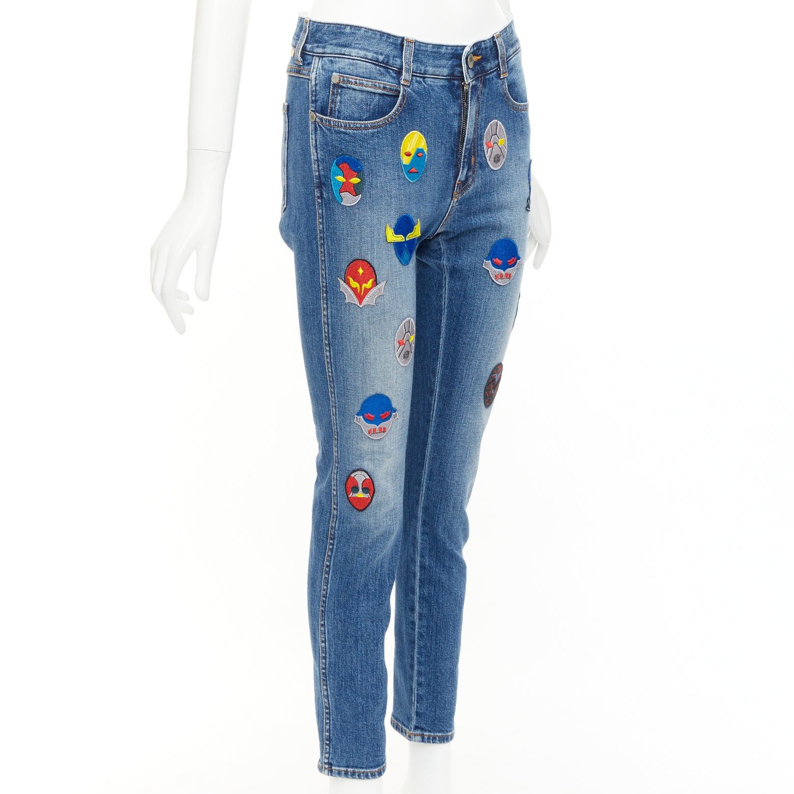 Stella McCartney STELLA MCCARTNEY 2014 yellow blue superhero patch cropped jeans 25" Size 25" / US 0 / IT 36 - 3 Thumbnail