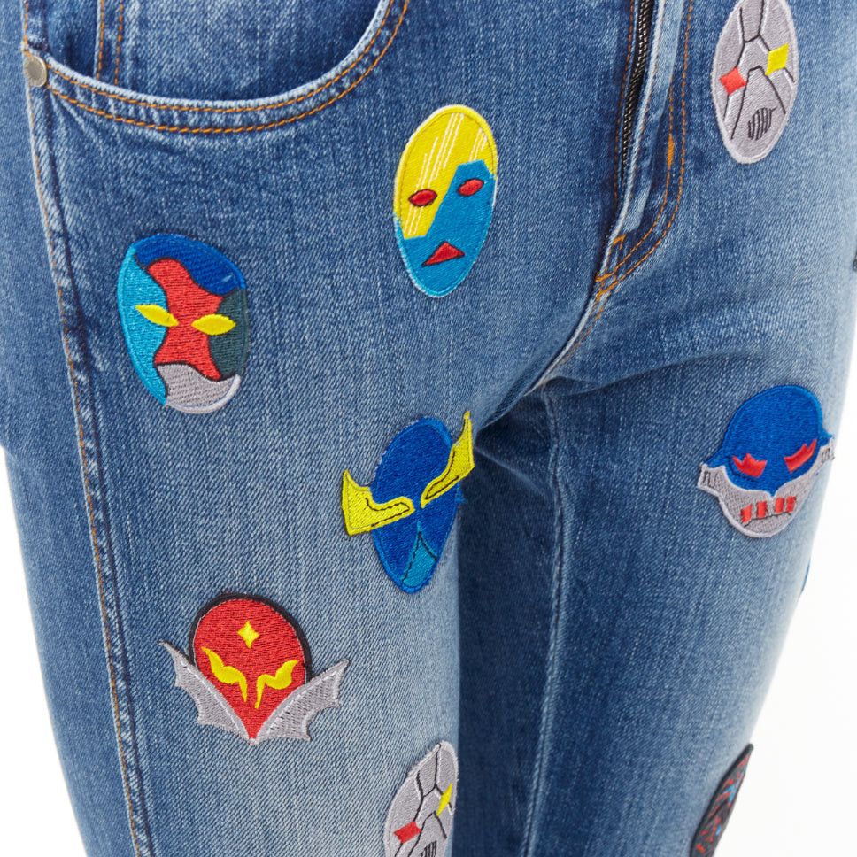 Stella McCartney STELLA MCCARTNEY 2014 yellow blue superhero patch cropped jeans 25" Size 25" / US 0 / IT 36 - 2 Thumbnail