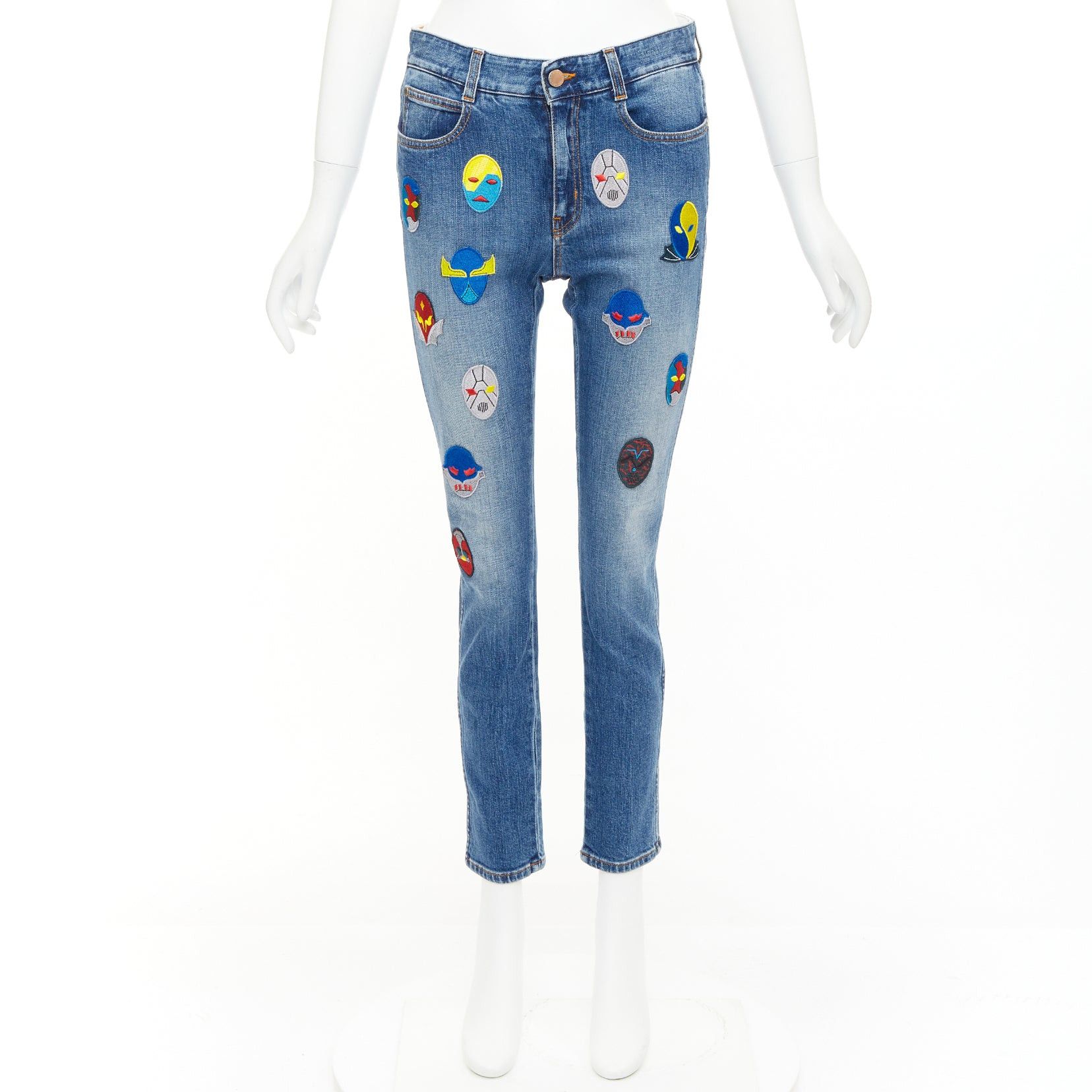 Stella McCartney STELLA MCCARTNEY 2014 yellow blue superhero patch cropped jeans 25" Size 25" / US 0 / IT 36 - 9 Thumbnail
