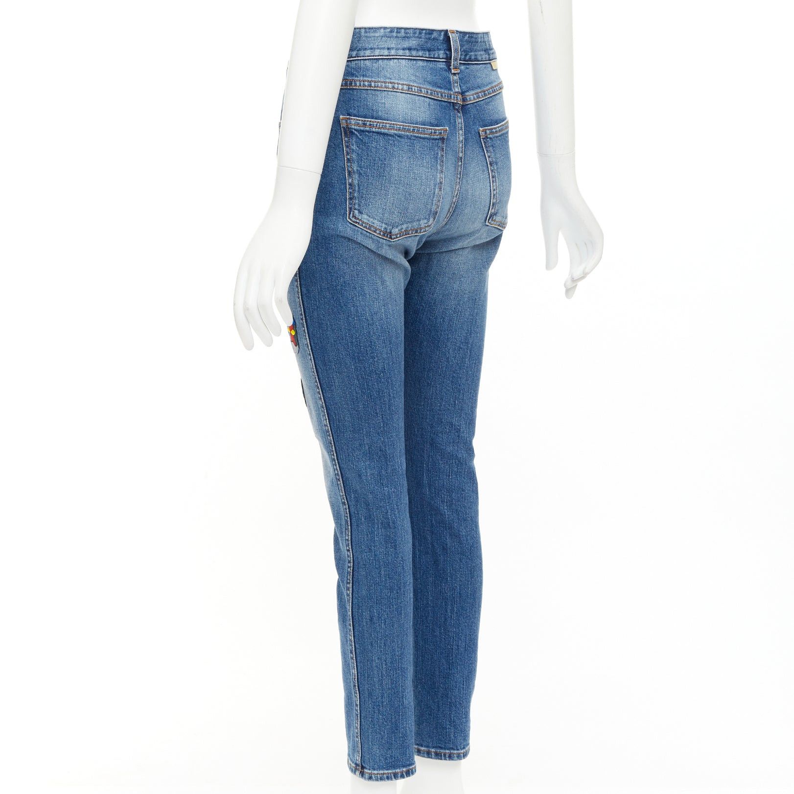 Stella McCartney STELLA MCCARTNEY 2014 yellow blue superhero patch cropped jeans 25" Size 25" / US 0 / IT 36 - 6 Thumbnail
