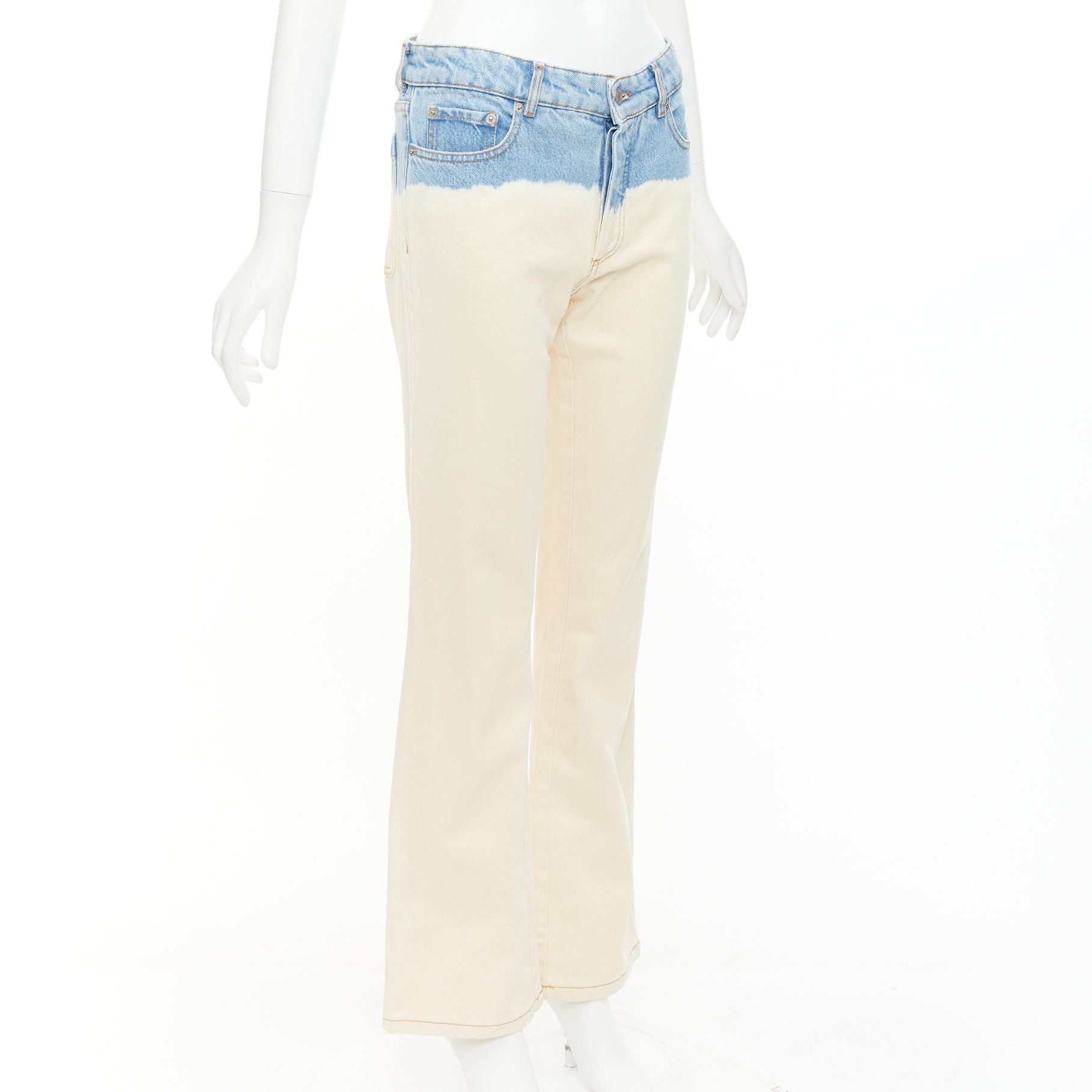 Dries Van Noten DRIES VAN NOTEN 2023 cream blue ombre dip dye mid waist wide jeans 27"2 Size 27" / US 4 / IT 40 - 3 Thumbnail