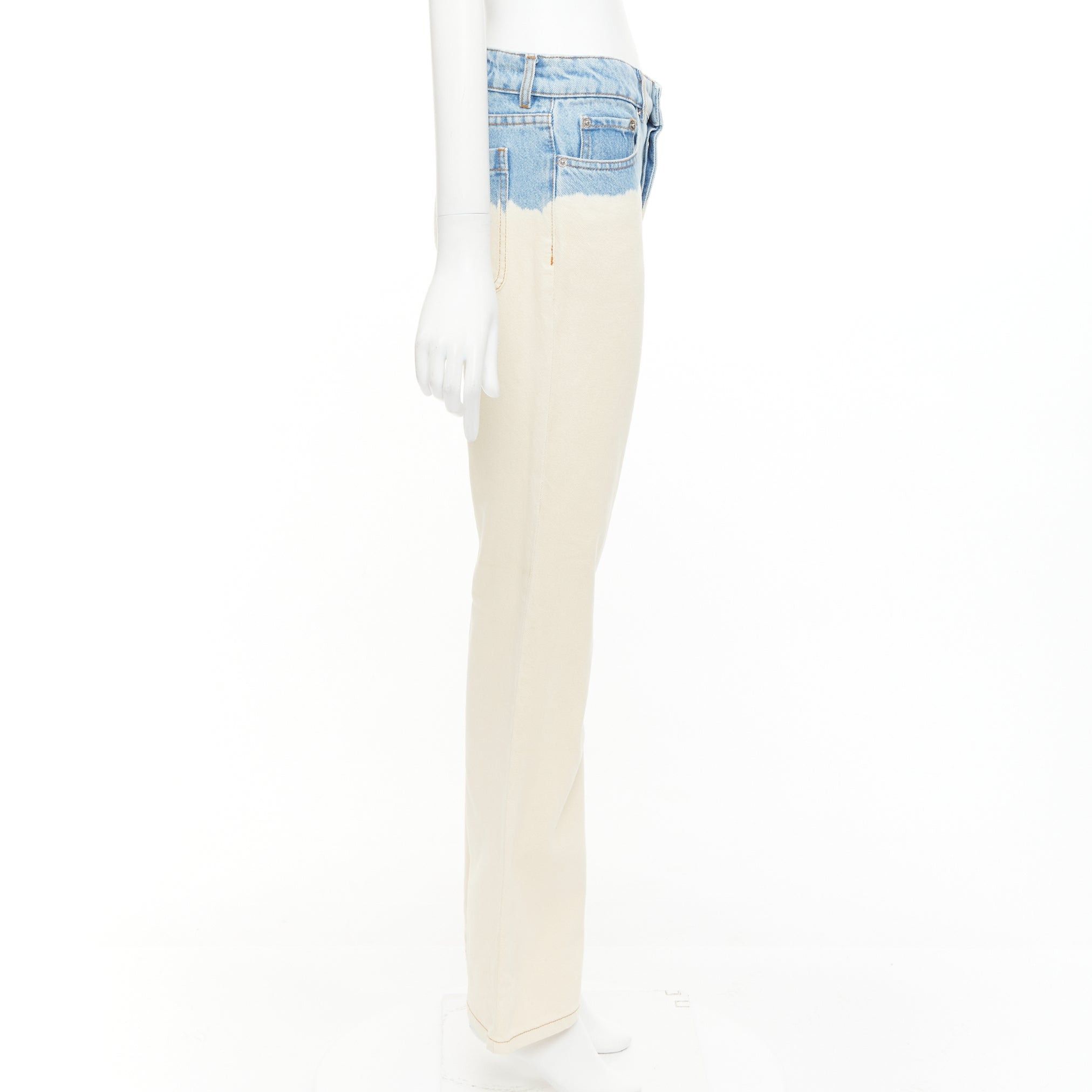 Dries Van Noten DRIES VAN NOTEN 2023 cream blue ombre dip dye mid waist wide jeans 27"2 Size 27" / US 4 / IT 40 - 4 Thumbnail