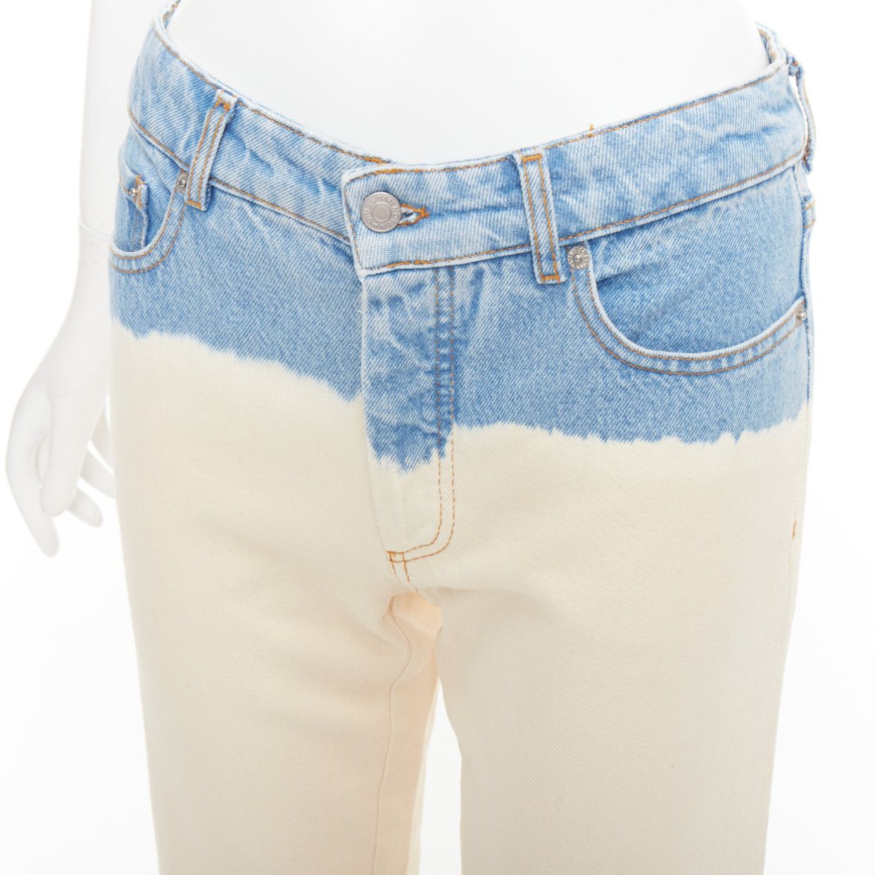 Dries Van Noten DRIES VAN NOTEN 2023 cream blue ombre dip dye mid waist wide jeans 27"2 Size 27" / US 4 / IT 40 - 2 Thumbnail