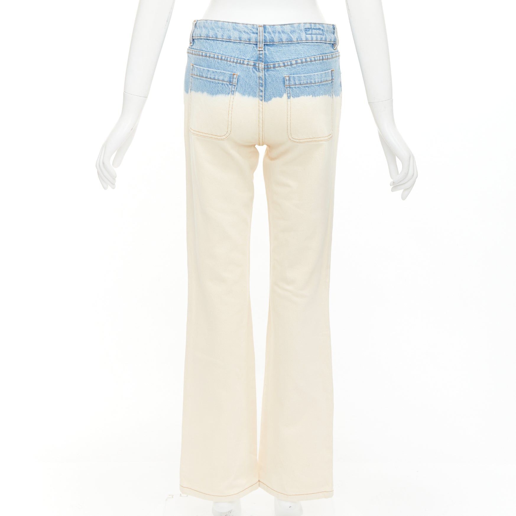 Dries Van Noten DRIES VAN NOTEN 2023 cream blue ombre dip dye mid waist wide jeans 27"2 Size 27" / US 4 / IT 40 - 5 Thumbnail