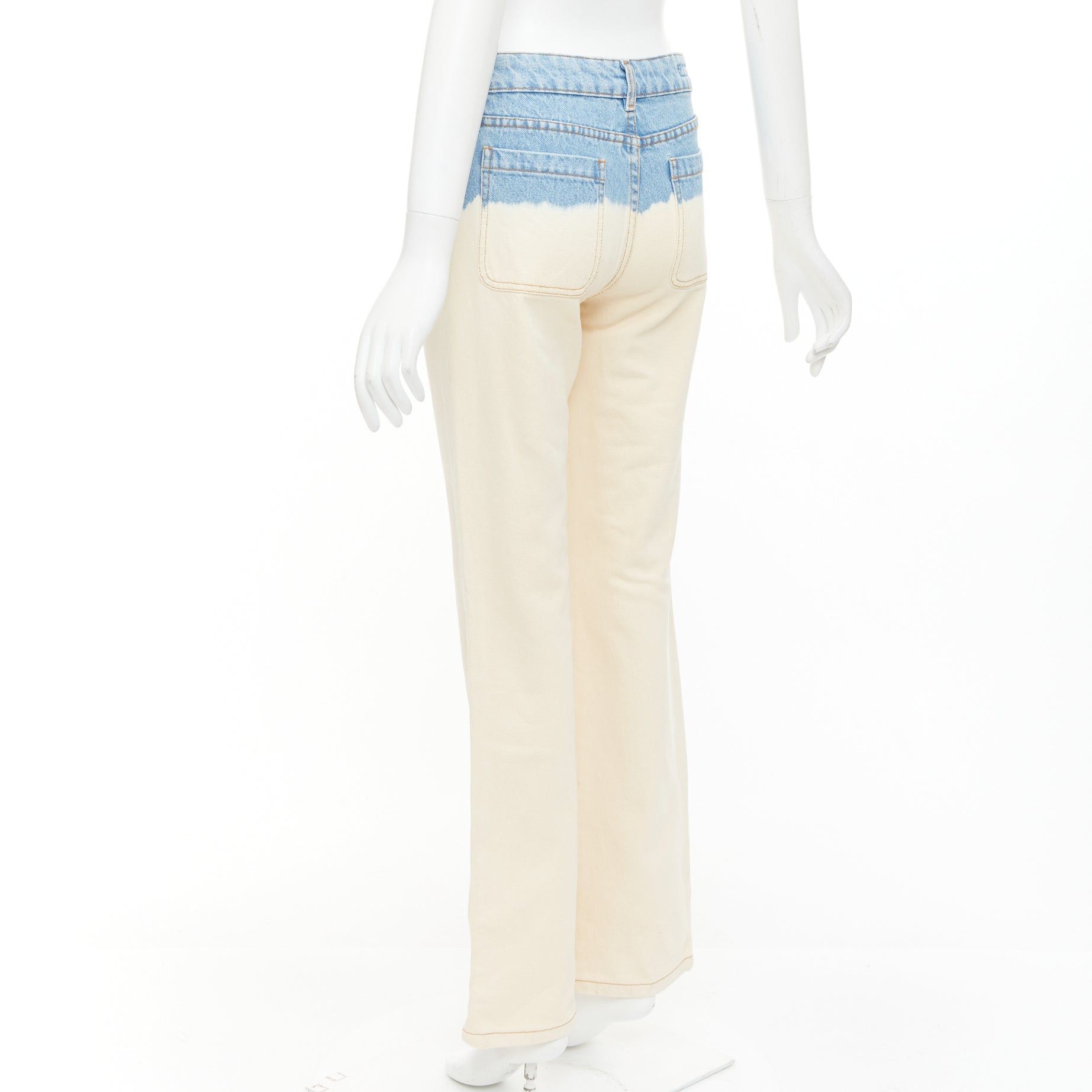 Dries Van Noten DRIES VAN NOTEN 2023 cream blue ombre dip dye mid waist wide jeans 27"2 Size 27" / US 4 / IT 40 - 6 Thumbnail