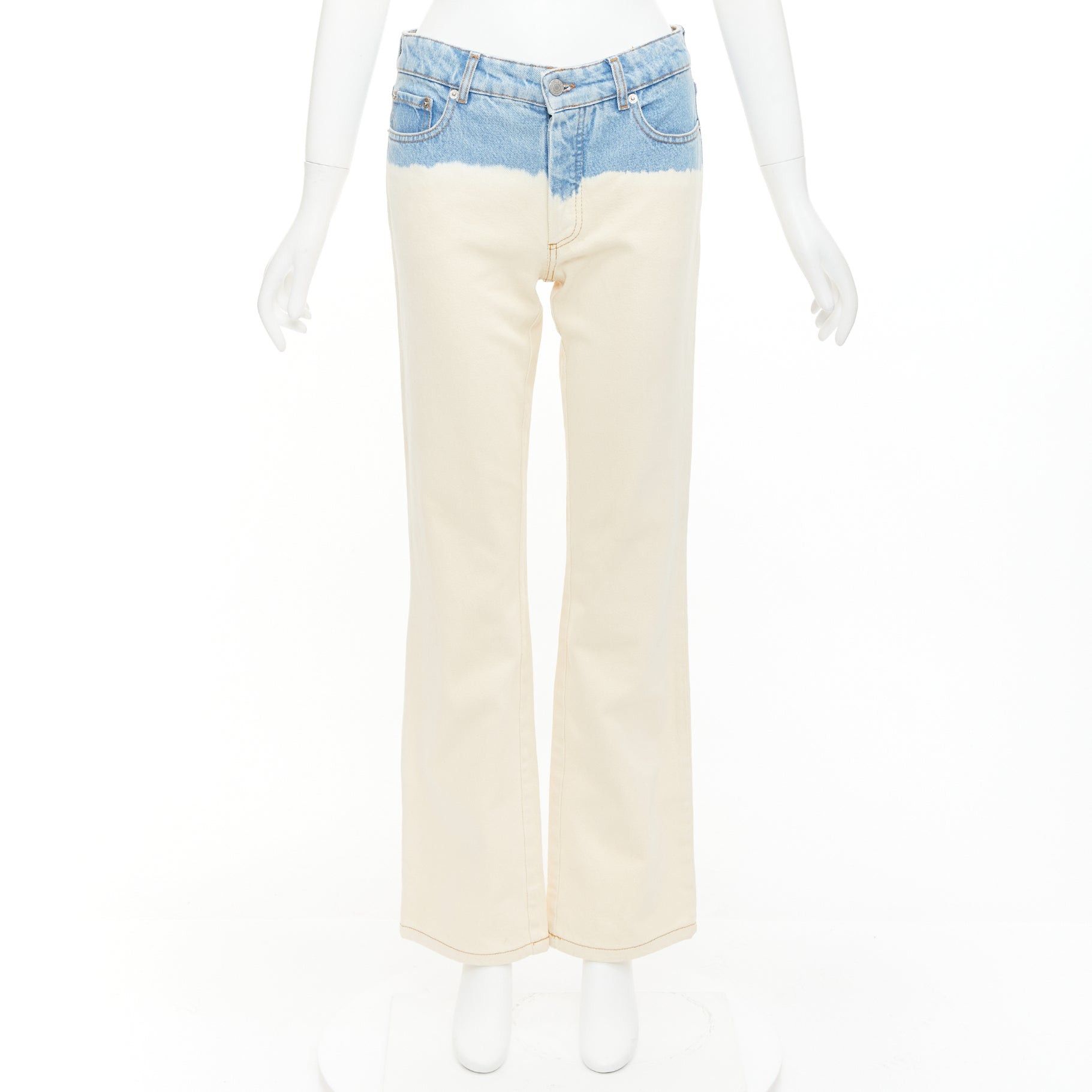 Dries Van Noten DRIES VAN NOTEN 2023 cream blue ombre dip dye mid waist wide jeans 27"2 Size 27" / US 4 / IT 40 - 9 Thumbnail