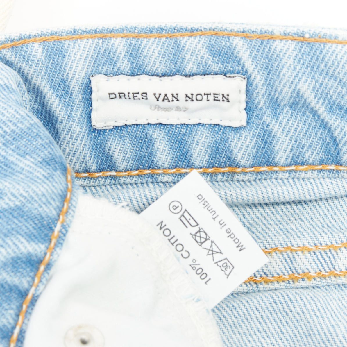 Dries Van Noten DRIES VAN NOTEN 2023 cream blue ombre dip dye mid waist wide jeans 27"2 Size 27" / US 4 / IT 40 - 8 Thumbnail