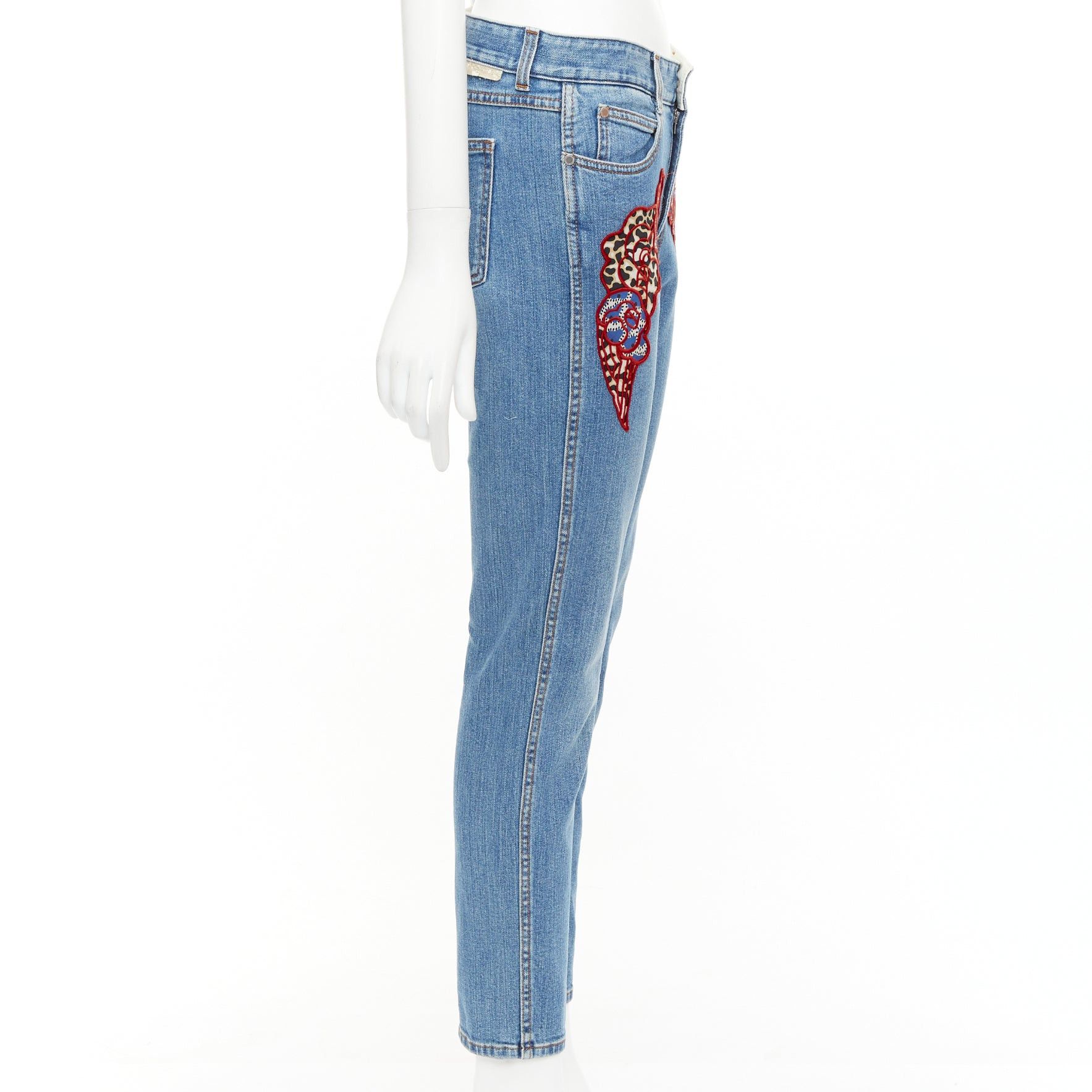 Stella McCartney STELLA MCCARTNEY 2014 red floral leopard applique patch jeans 25" Size 25" / US 0 / IT 36 - 4 Thumbnail