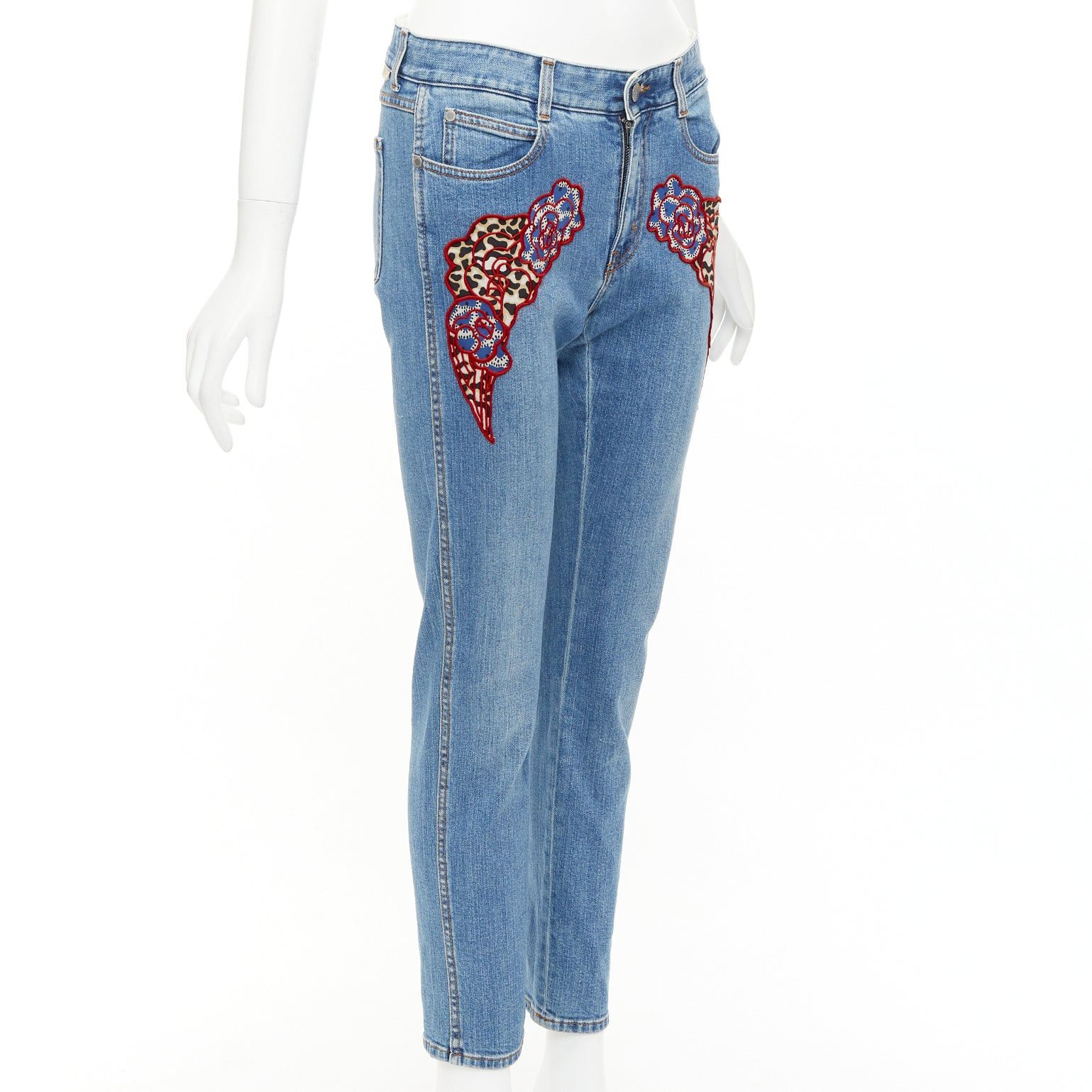 Stella McCartney STELLA MCCARTNEY 2014 red floral leopard applique patch jeans 25" Size 25" / US 0 / IT 36 - 3 Thumbnail