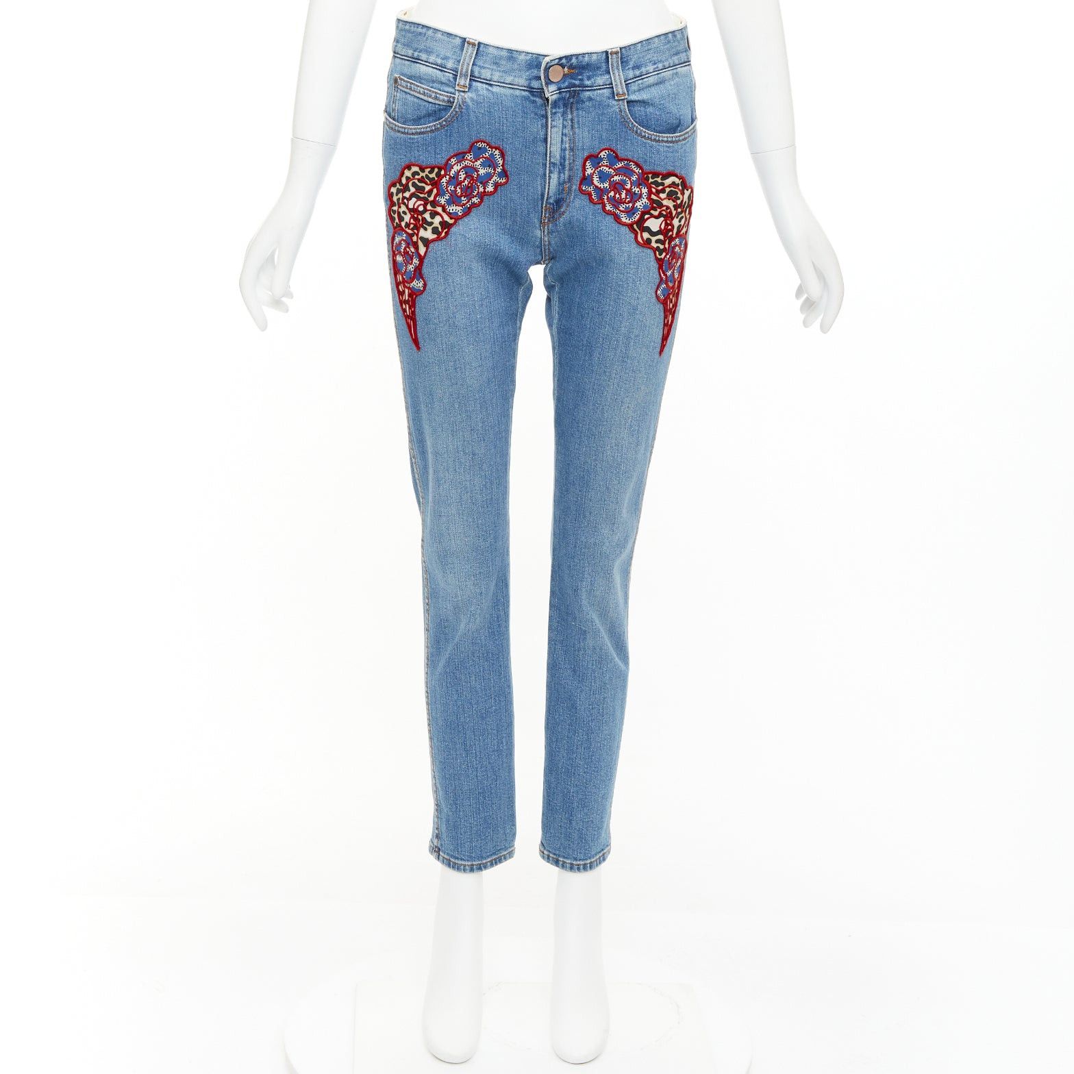 Stella McCartney STELLA MCCARTNEY 2014 red floral leopard applique patch jeans 25" Size 25" / US 0 / IT 36 - 9 Thumbnail