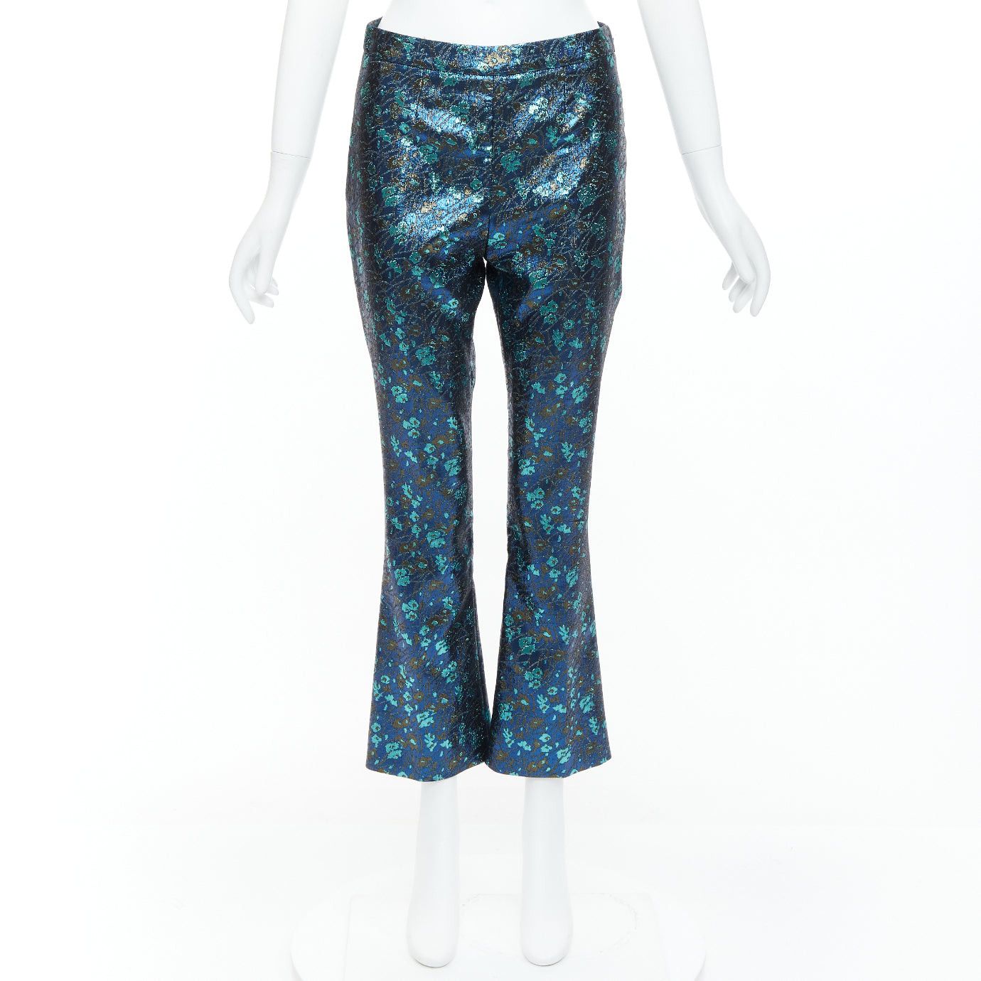 Prada PRADA metallic blue green floral lurex brocade crop pants trousers IT38 XS Size 26" / US 2 / IT 38 - 9 Thumbnail