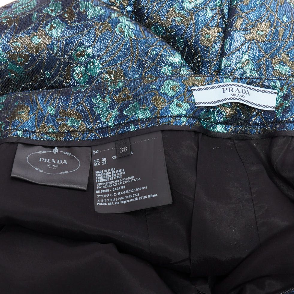 Prada PRADA metallic blue green floral lurex brocade crop pants trousers IT38 XS Size 26" / US 2 / IT 38 - 8 Thumbnail