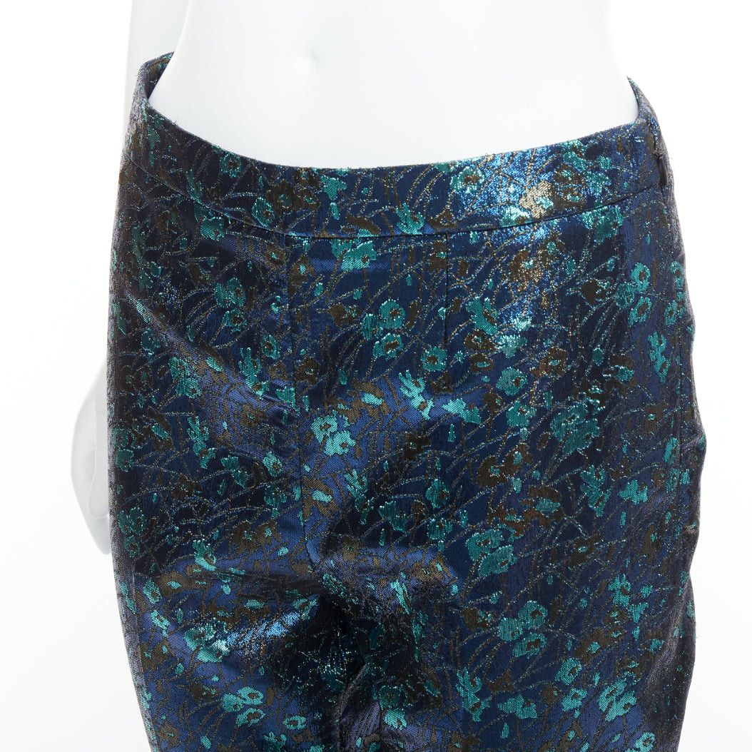 Prada PRADA metallic blue green floral lurex brocade crop pants trousers IT38 XS Size 26" / US 2 / IT 38 - 7 Thumbnail
