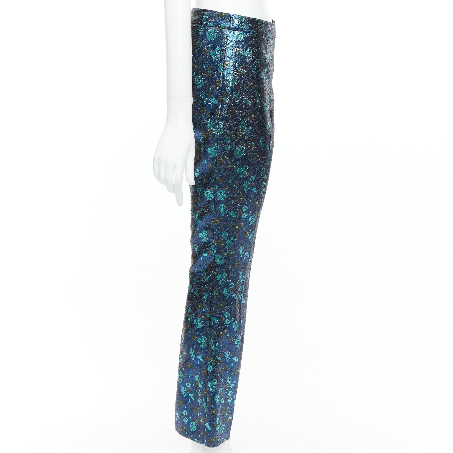 Prada PRADA metallic blue green floral lurex brocade crop pants trousers IT38 XS Size 26" / US 2 / IT 38 - 4 Thumbnail