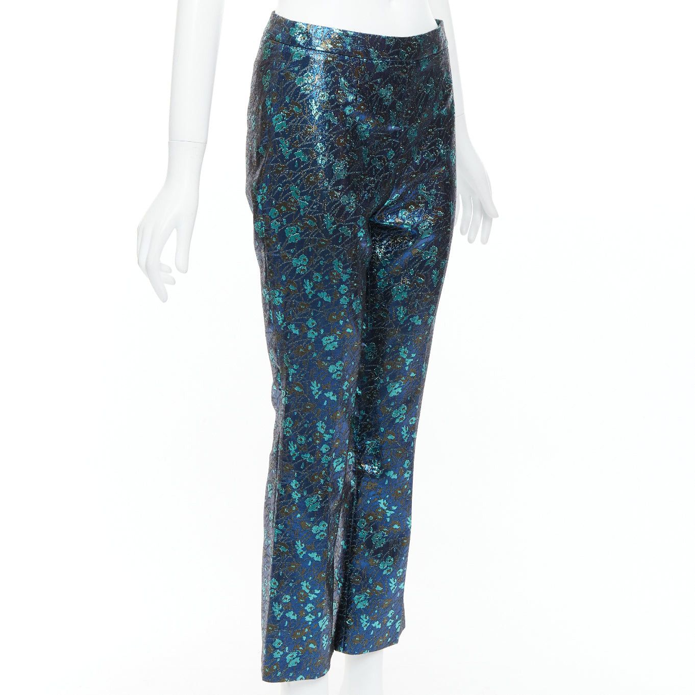 Prada PRADA metallic blue green floral lurex brocade crop pants trousers IT38 XS Size 26" / US 2 / IT 38 - 3 Thumbnail
