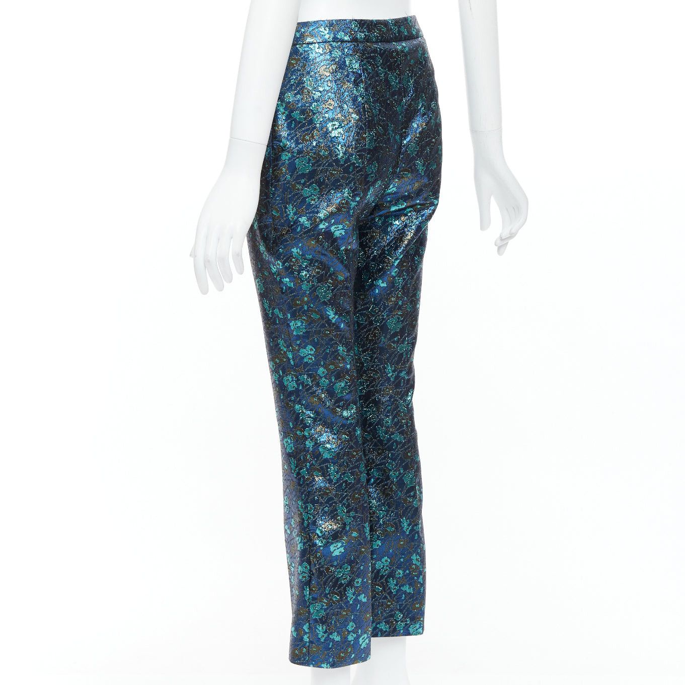 Prada PRADA metallic blue green floral lurex brocade crop pants trousers IT38 XS Size 26" / US 2 / IT 38 - 6 Thumbnail