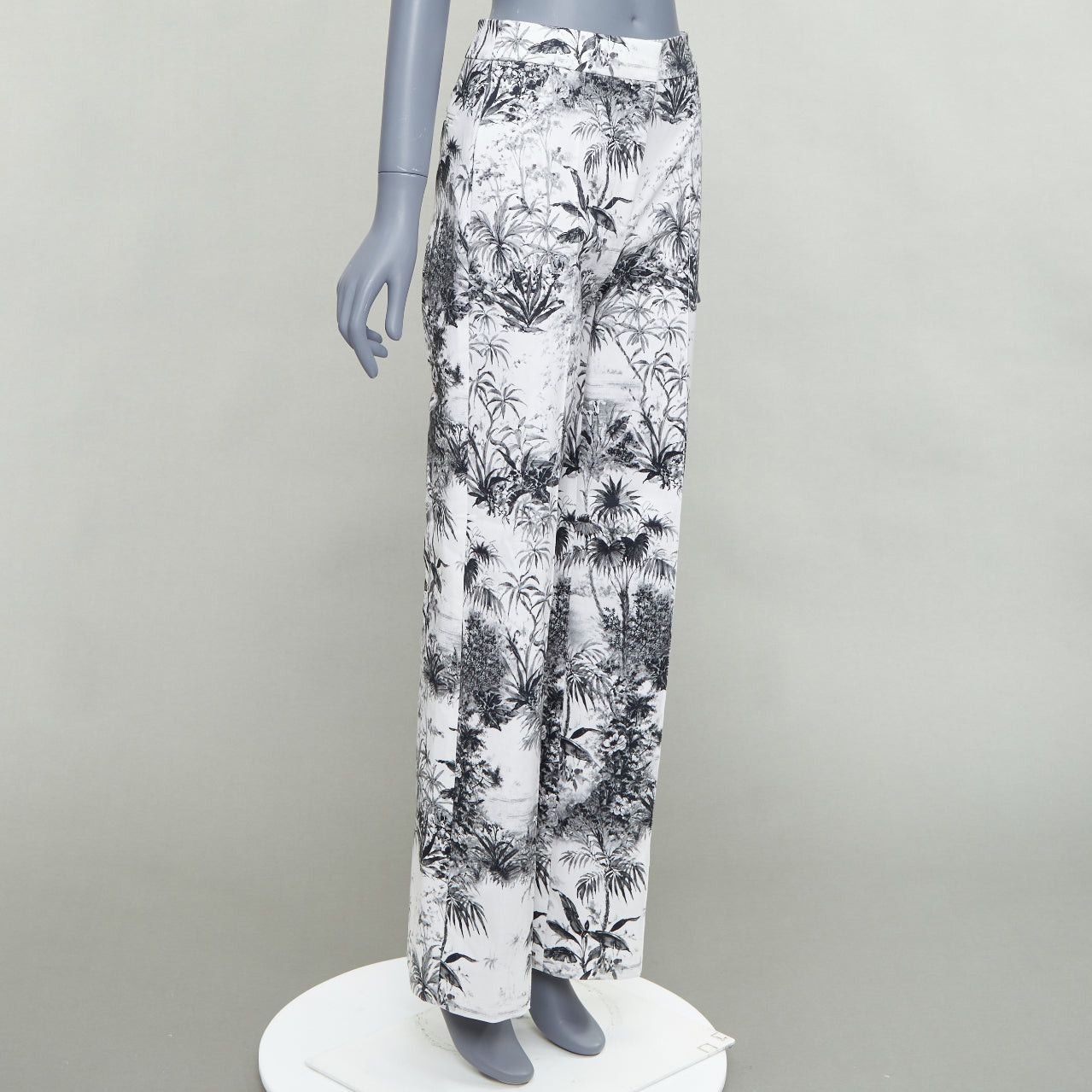 Adam Lippes ADAM LIPPES white black cotton blend floral print straight pants US2 S Size 27" / US 4 / IT 40 - 3 Thumbnail