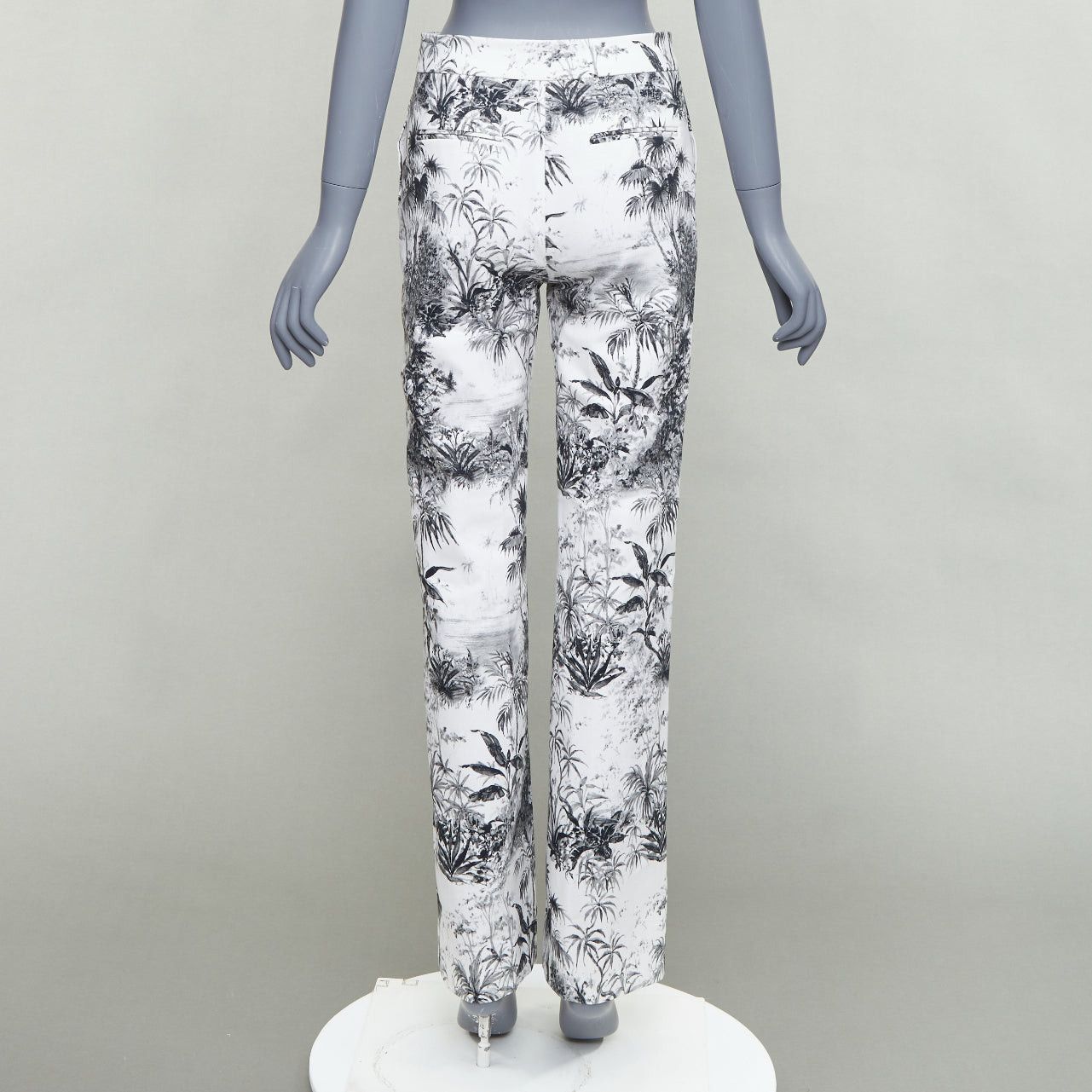 Adam Lippes ADAM LIPPES white black cotton blend floral print straight pants US2 S Size 27" / US 4 / IT 40 - 5 Thumbnail