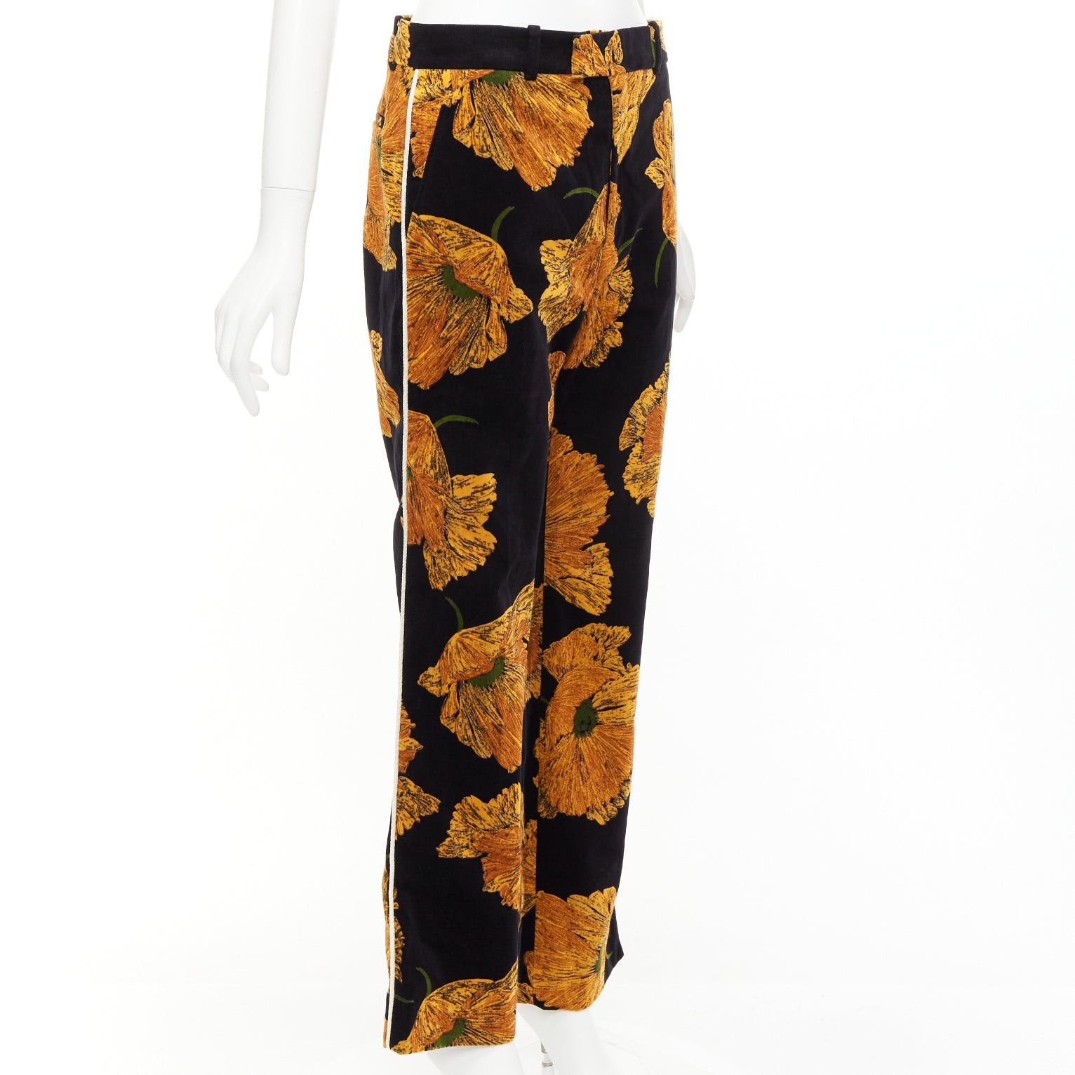 Gucci GUCCI 2017 Alessandro Michele gold floral velvet straight pants IT38 XS Size 26" / US 2 / IT 38 - 3 Thumbnail