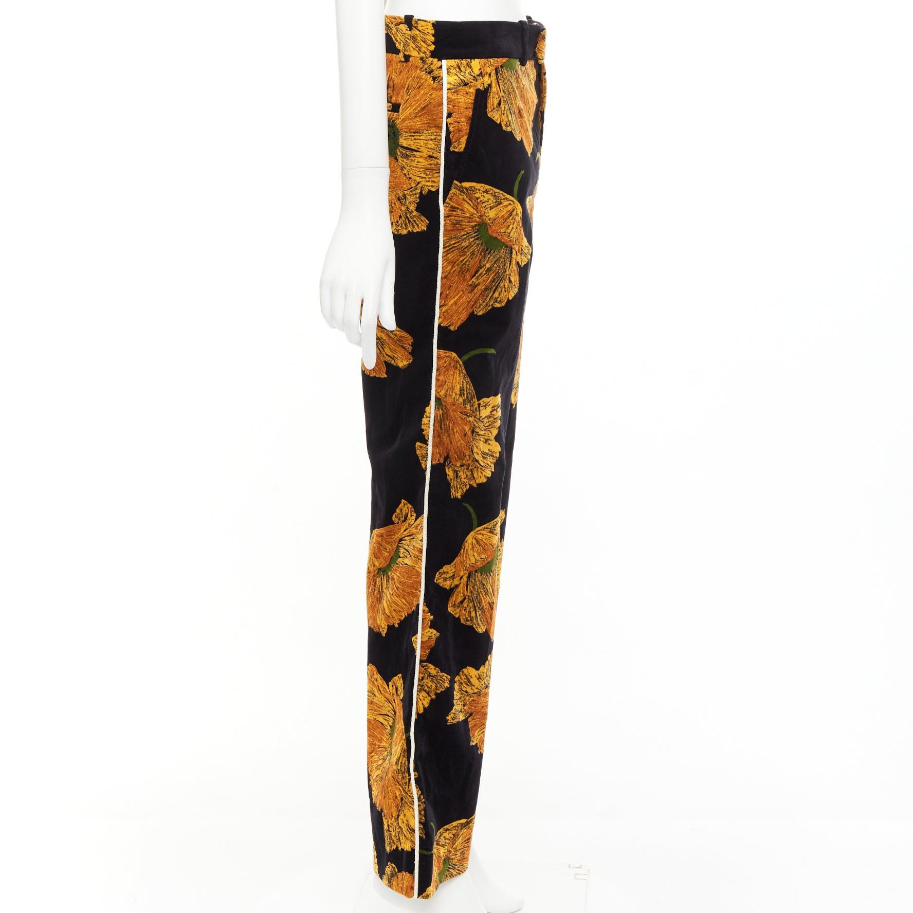 Gucci GUCCI 2017 Alessandro Michele gold floral velvet straight pants IT38 XS Size 26" / US 2 / IT 38 - 4 Thumbnail