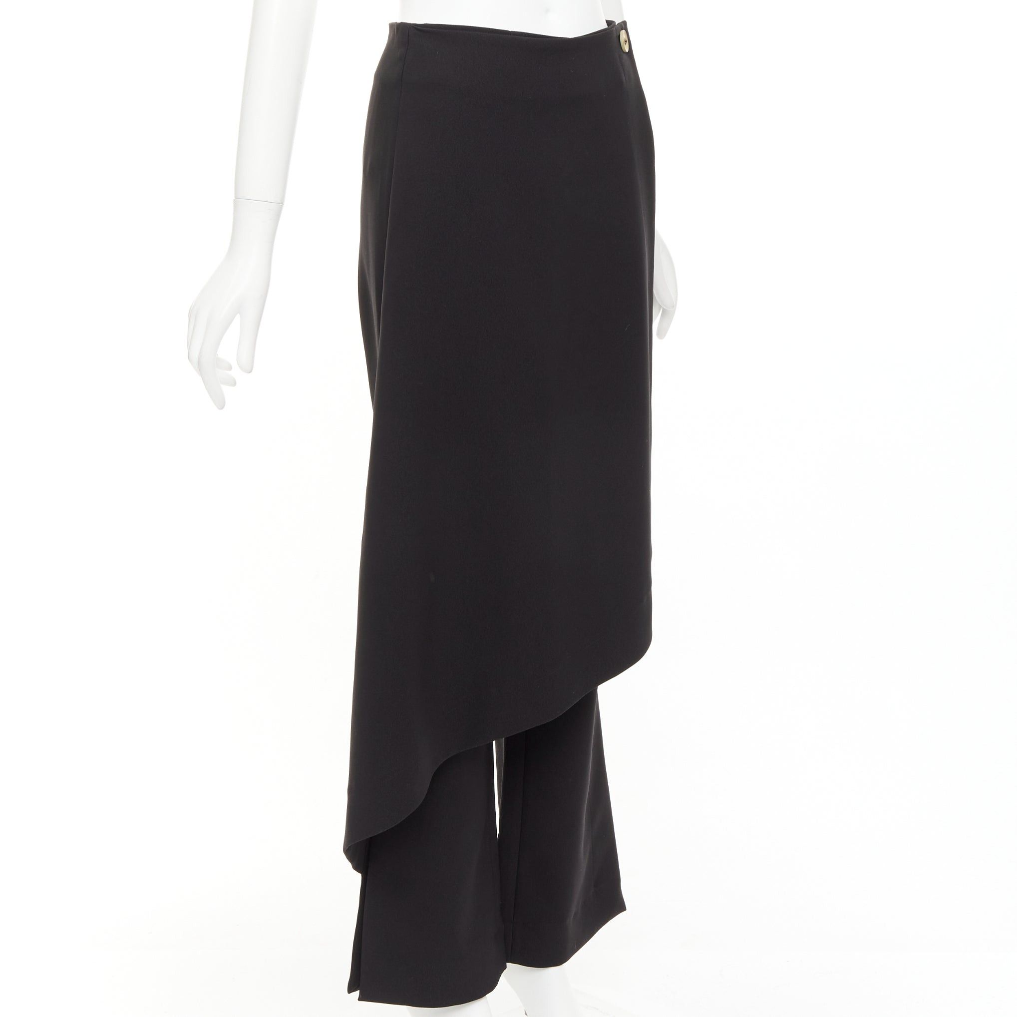 Solace London SOLACE LONDON Sydney black button wrap kilt layered flare pants UK6 XS Size 26" / US 2 / IT 38 - 3 Thumbnail