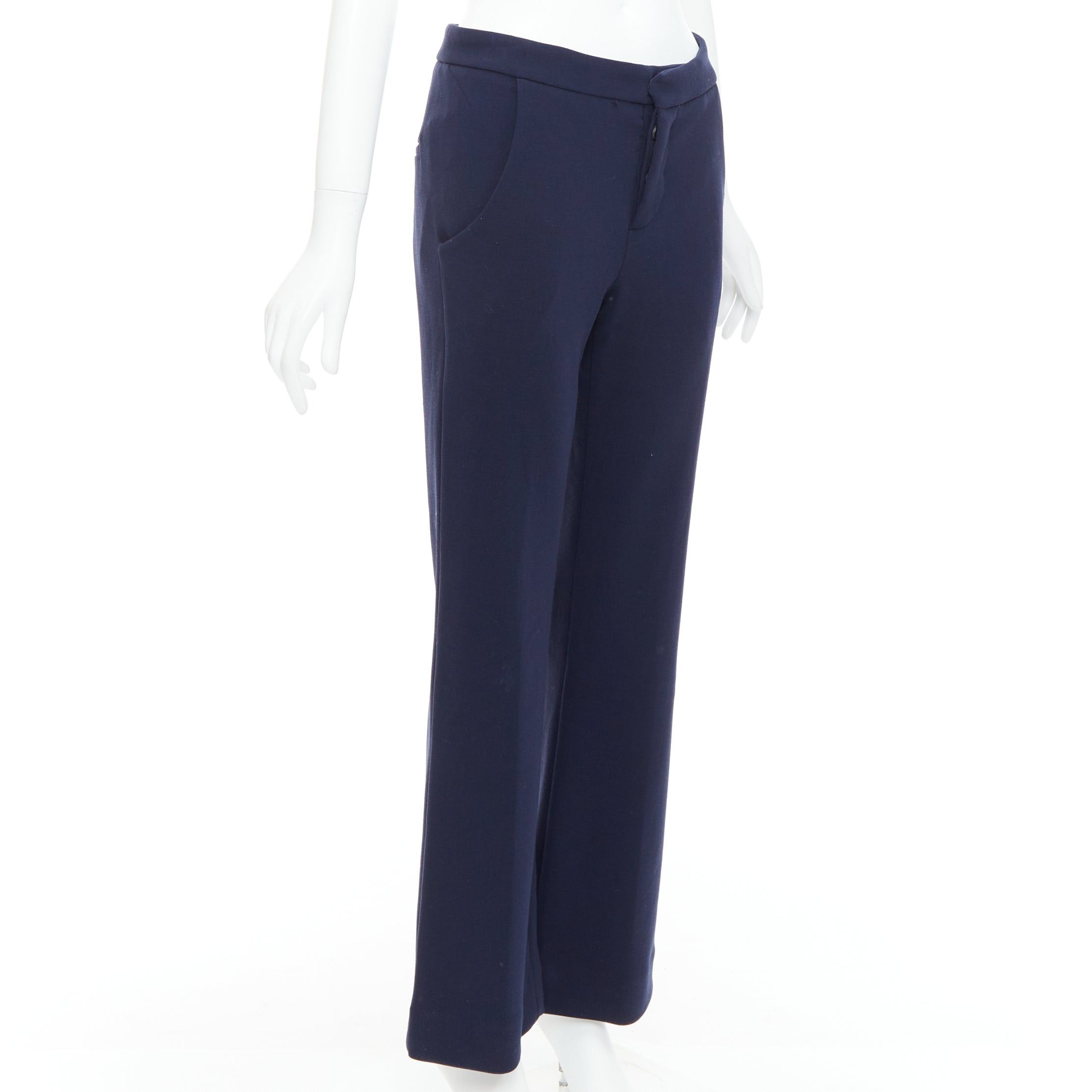 Marni MARNI navy virgin wool blend wide leg mid waist pants IT38 XS Size 26" / US 2 / IT 38 - 3 Thumbnail